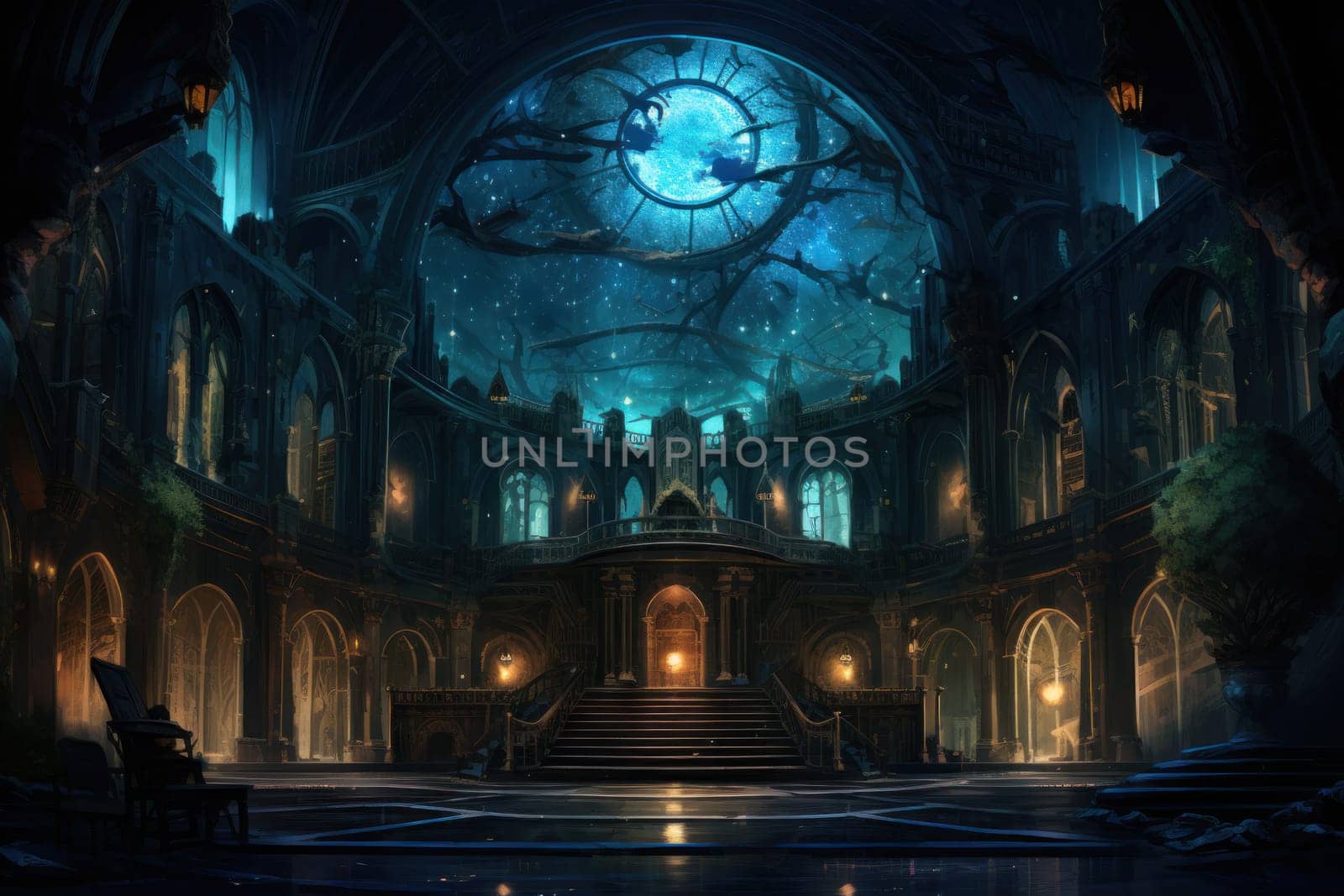 An awe-inspiring depiction of celestial libraries, ancient repositories of boundless universal wisdom.