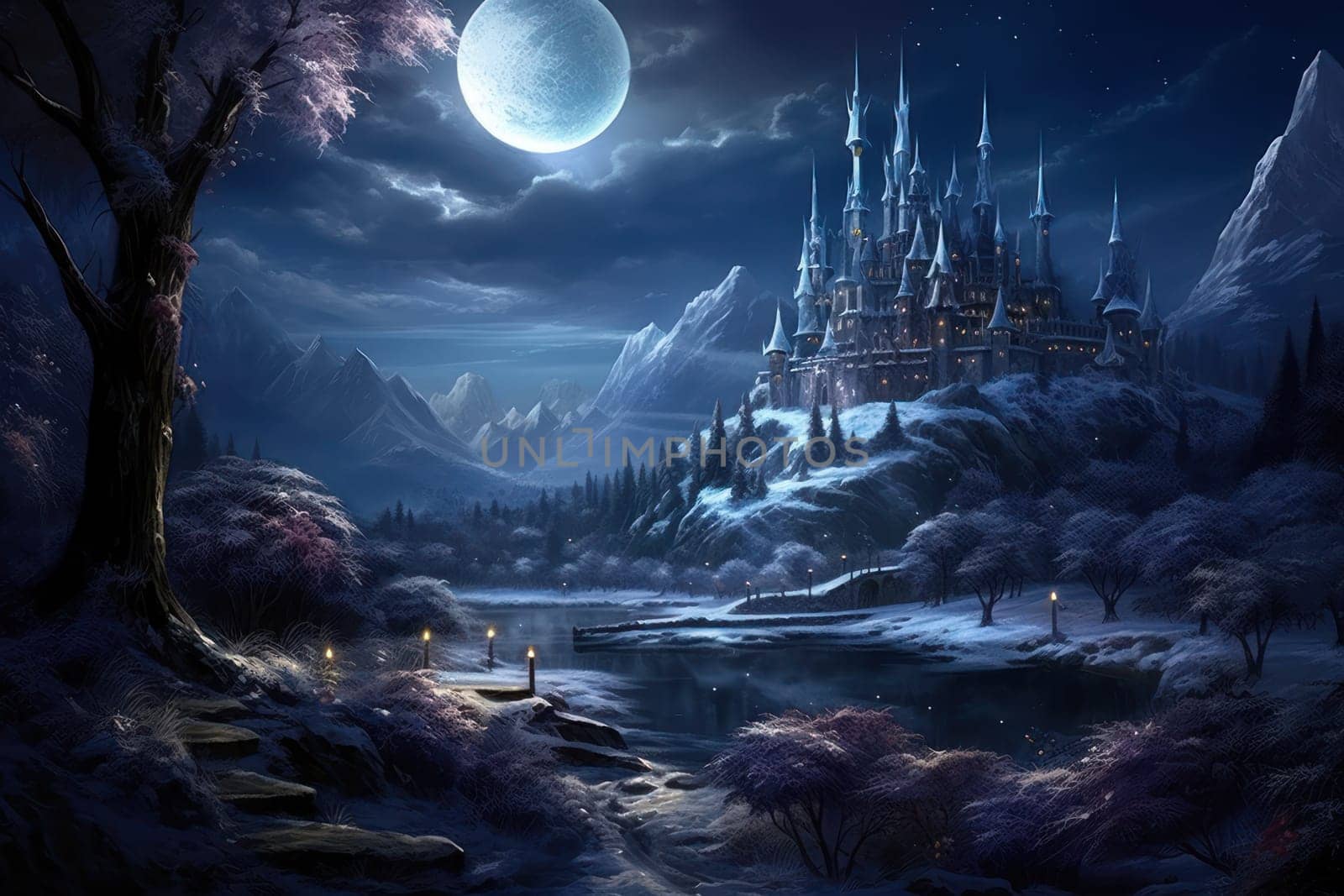 A captivating artistic portrayal of the enchanting winter season, where landscapes are magically transformed into a wonderland adorned with shimmering snow and sparkling icicles.