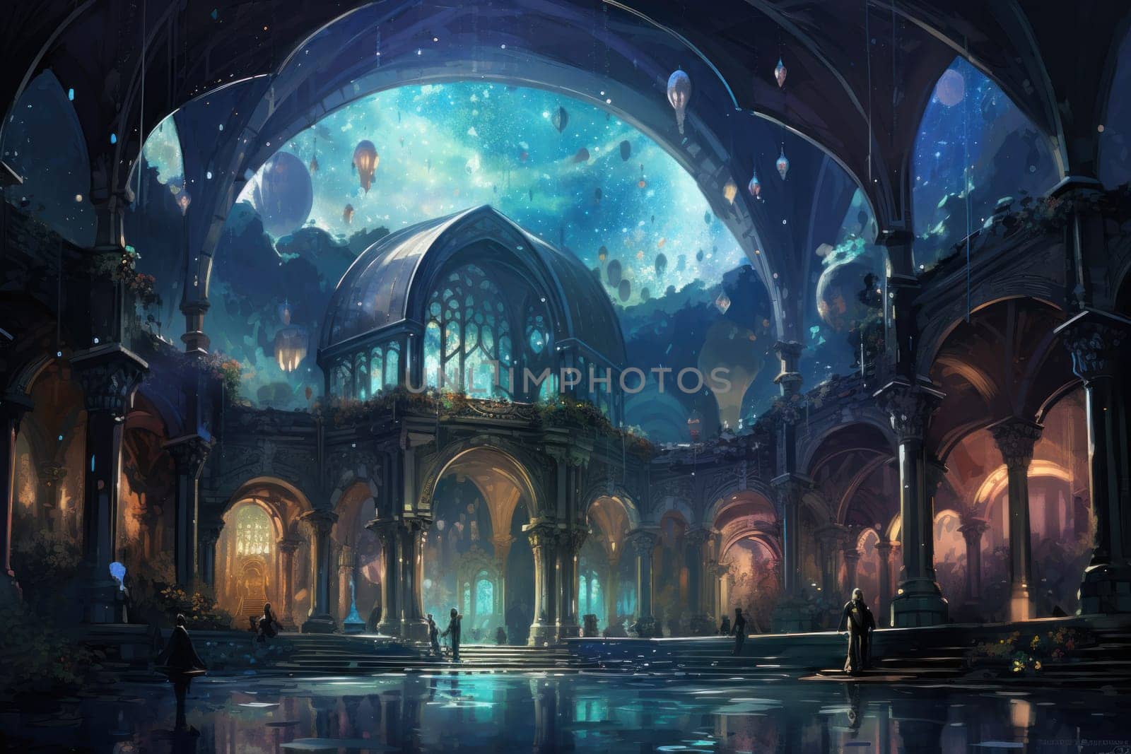 An awe-inspiring depiction of celestial libraries, ancient repositories of boundless universal wisdom.
