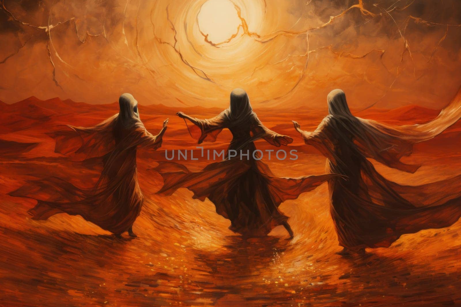 In the enchanting world of fantasy, there exist mystical beings known as whirling sand dervishes.