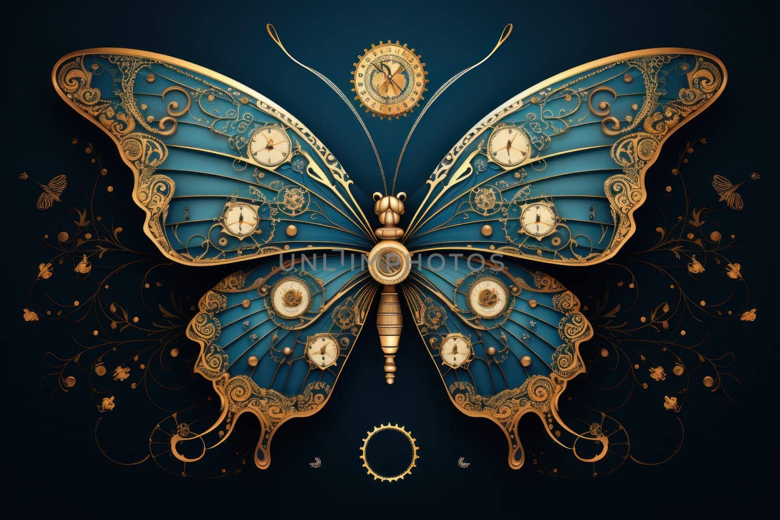 An enchanting portrayal of ethereal clockwork butterflies, fluttering gracefully with intricate precision, each adorned with intricate gears and delicate wings that shimmer with fantastical hues.