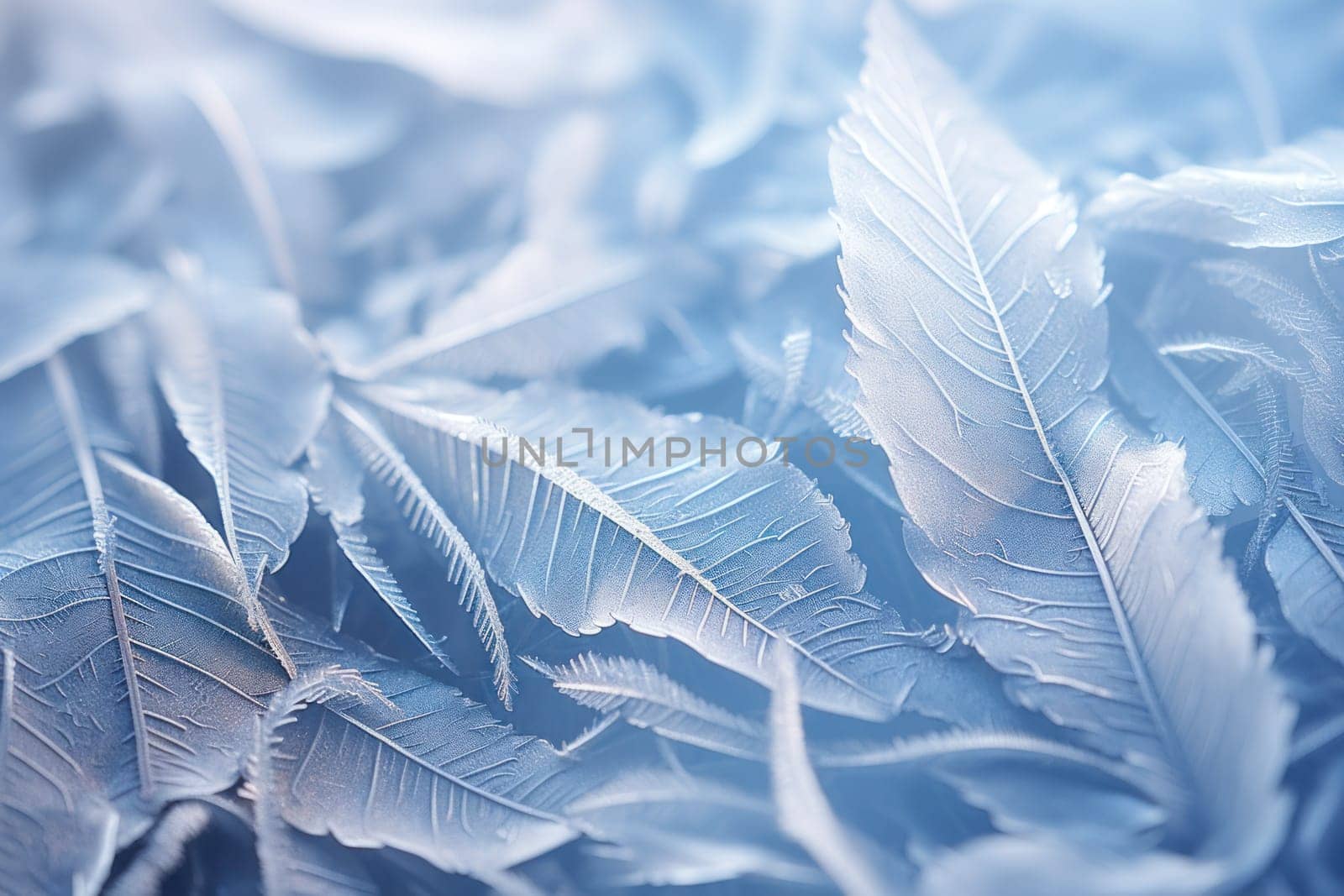 An exquisite display of artistry, capturing the intricate and mesmerizing patterns formed by frost on windows, leaves, and various surfaces through the lens of macro photography, resulting in striking and abstract visual compositions.