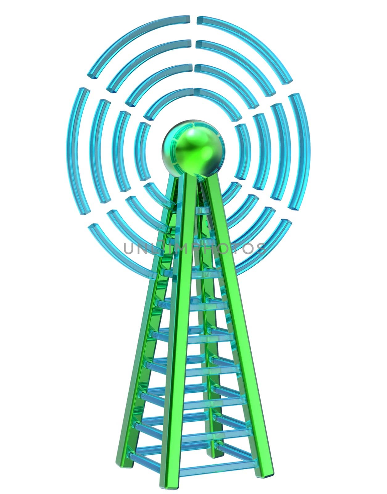 Powerful digital transmitter for TV, mobile and multimedia broadcast sends information signals from high tower