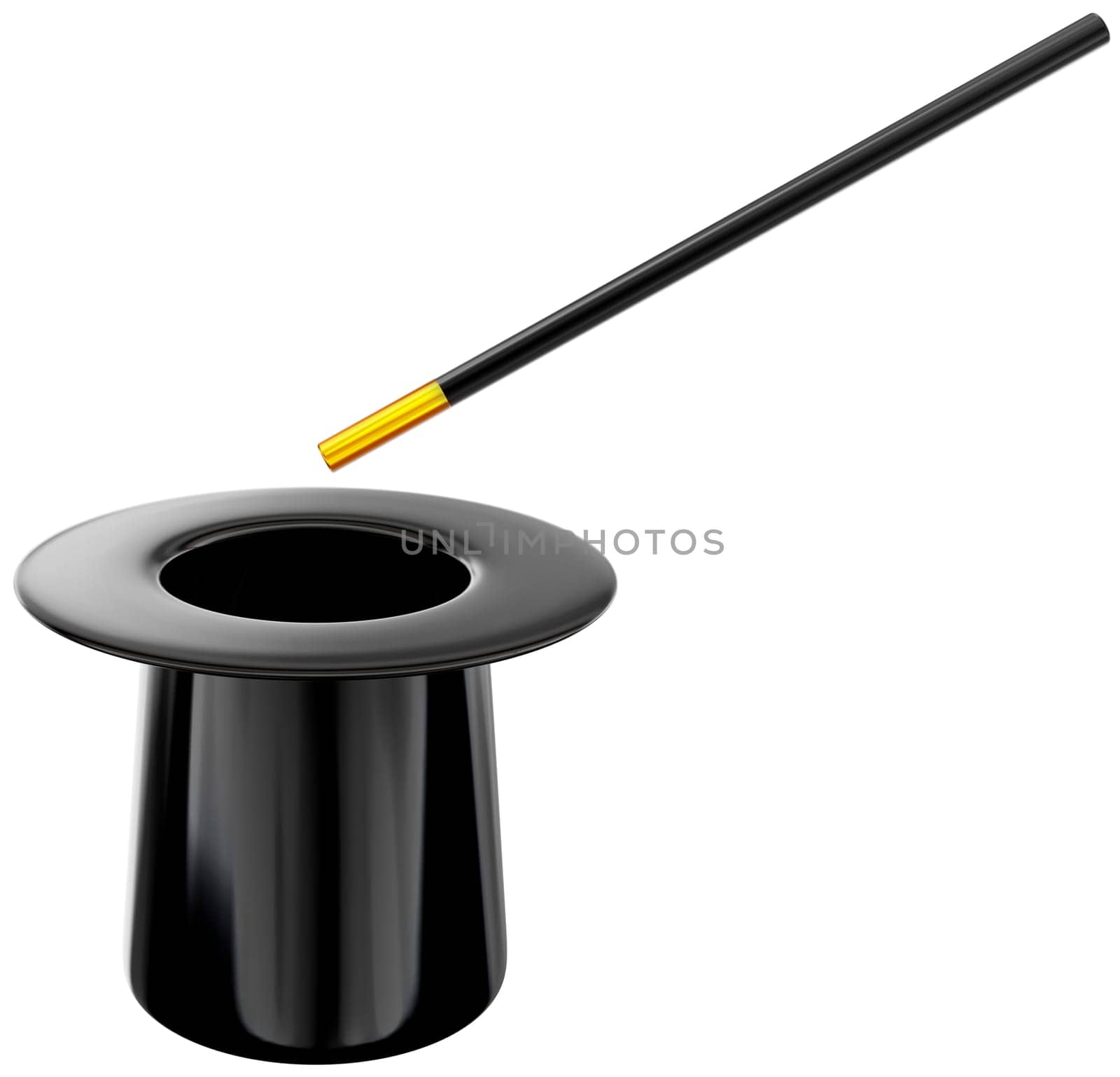 Retro style hat with wand for magic trick on white background