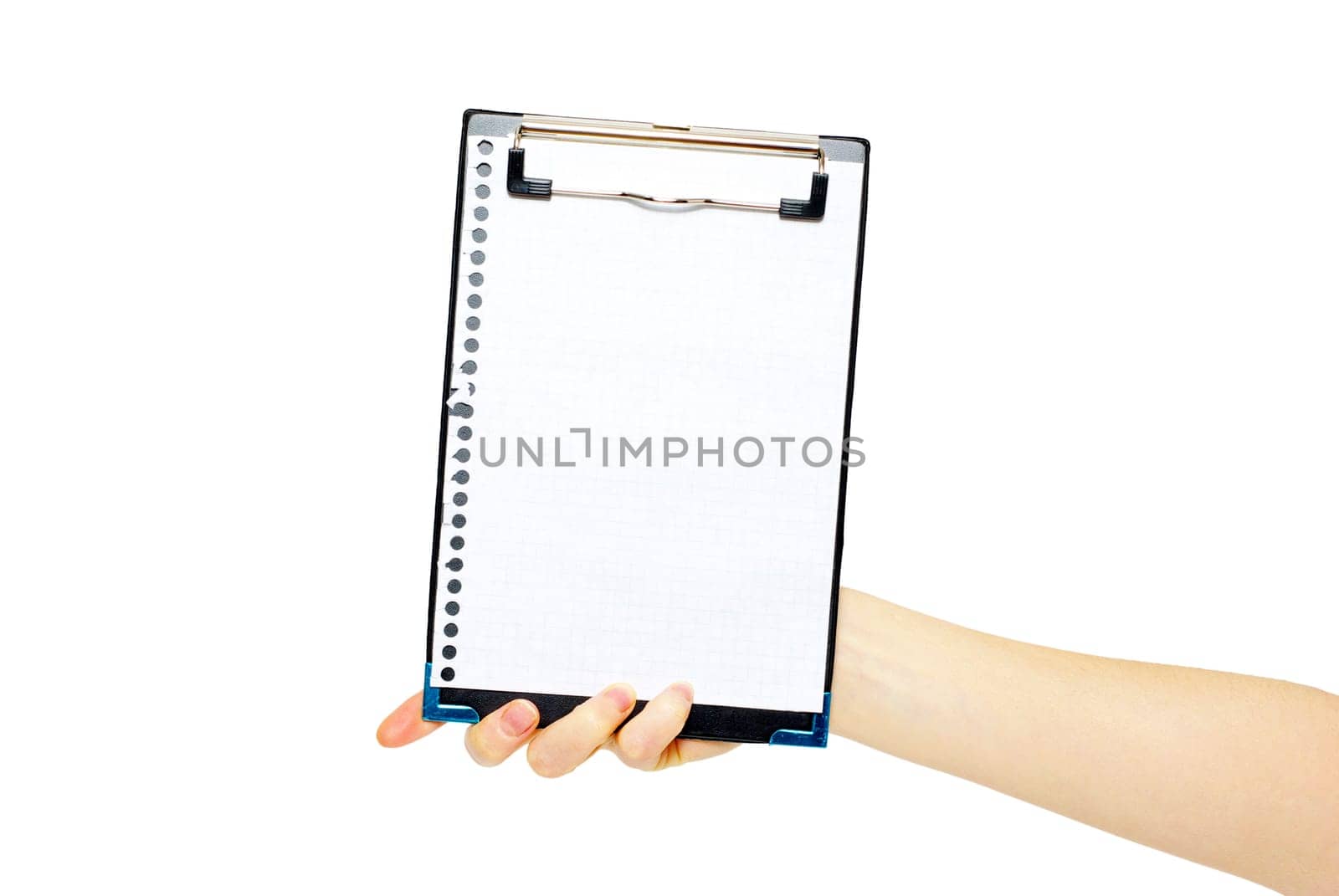 Hand holding a white paper