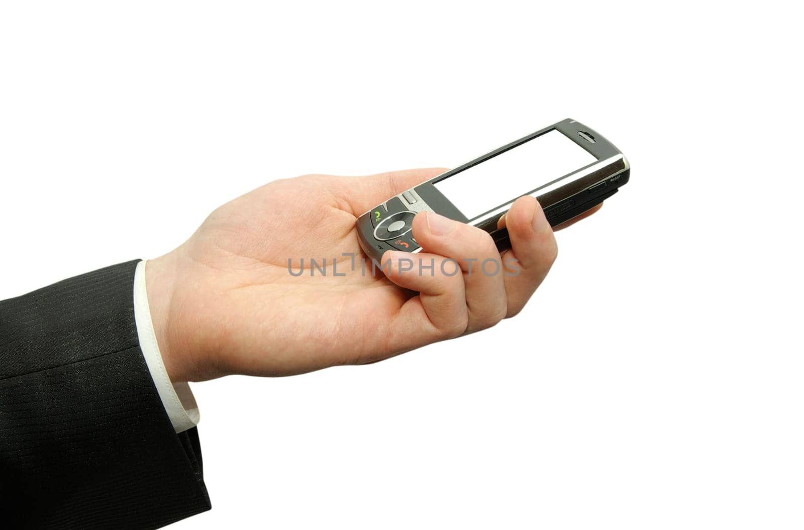 hands with communicator isolated over white background