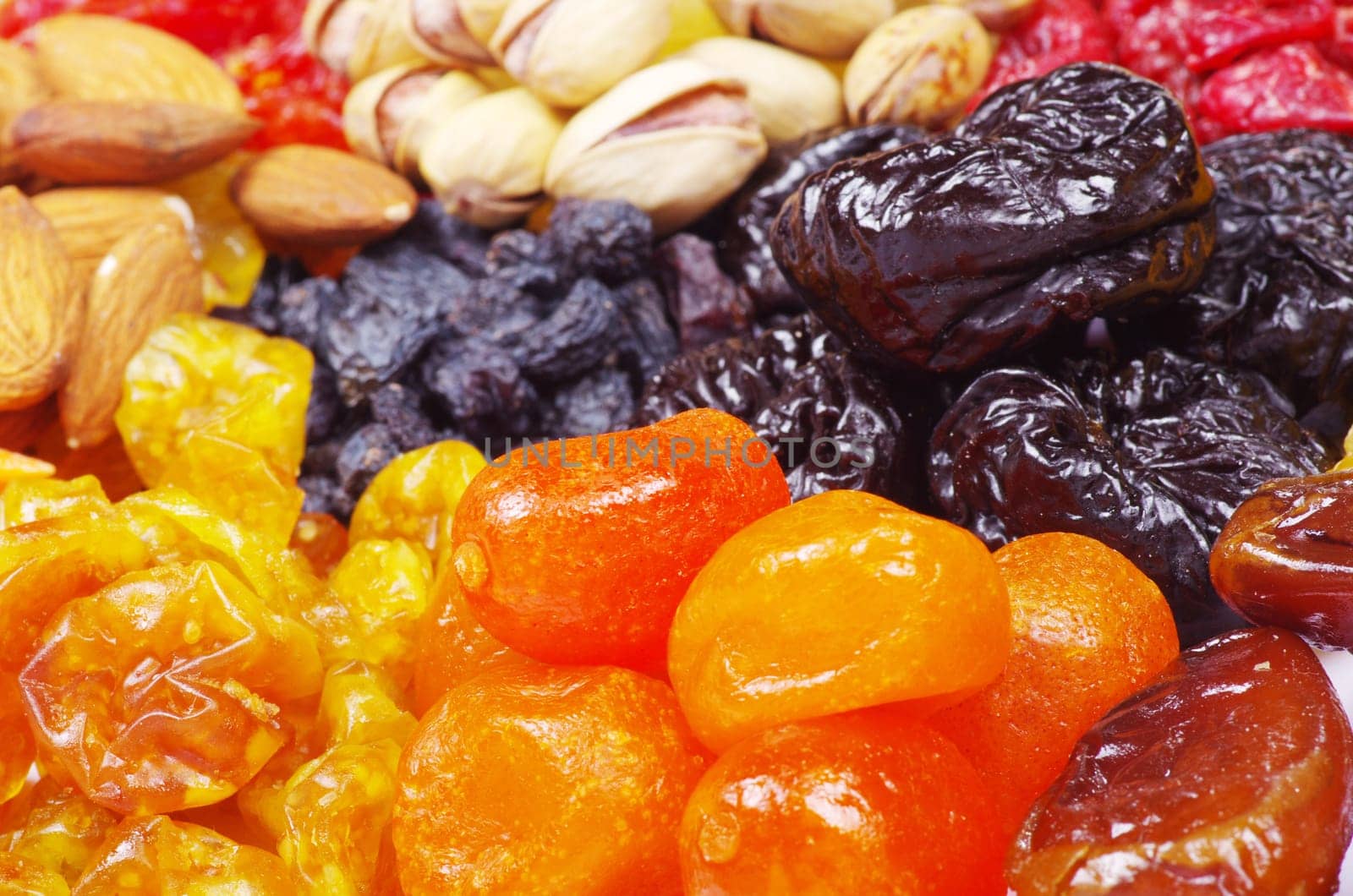 Background made of assorted dried fruits