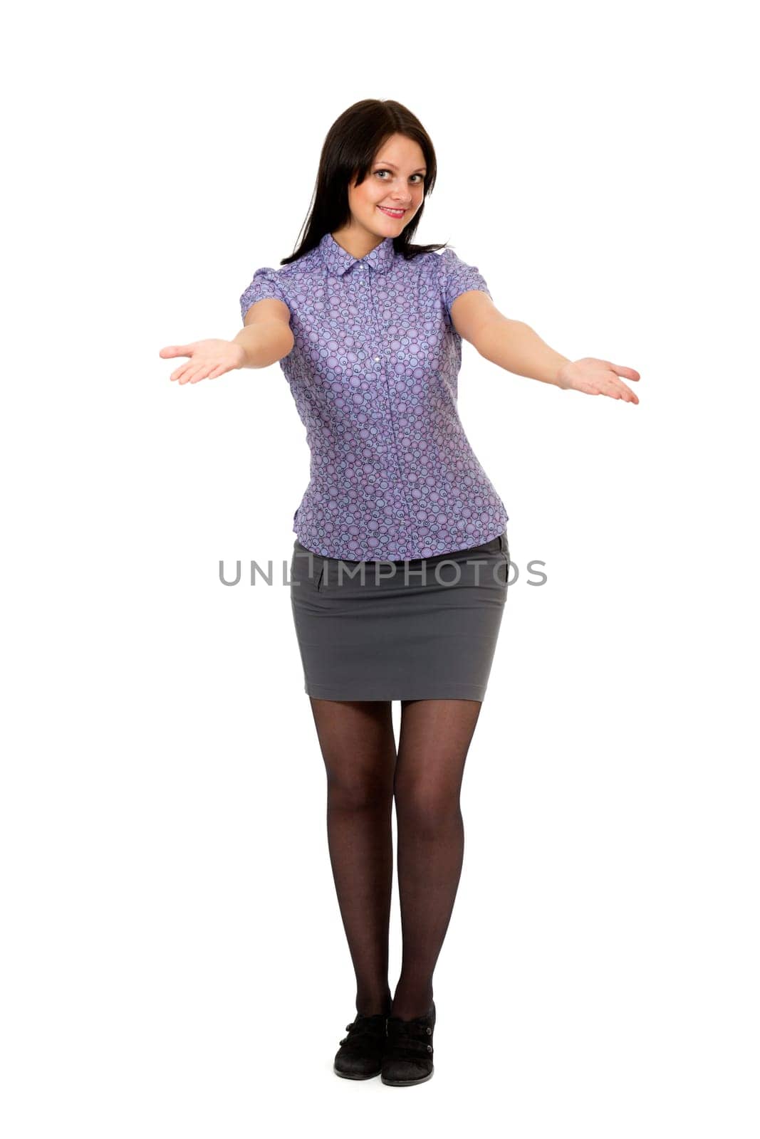 Beautiful friendly girl. Isolated on white background