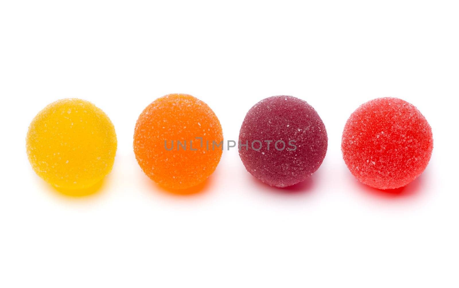 Four round jelly candy sugar. Isolate on white.