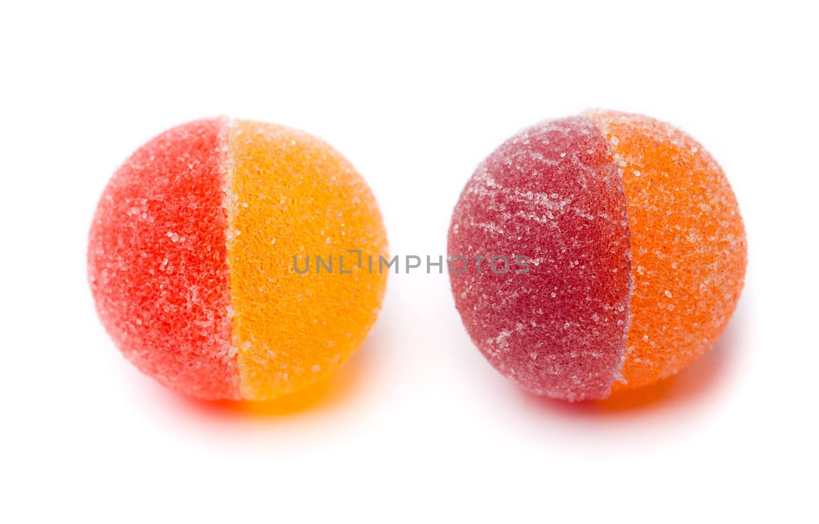 Two round jelly candy sugar. Isolate on white.