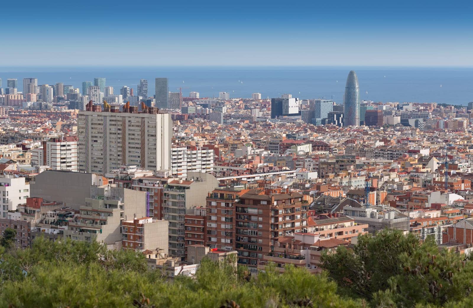 View of Barcelona from Mount Tibidabo. Tower Akbar. (Torre Agbar)