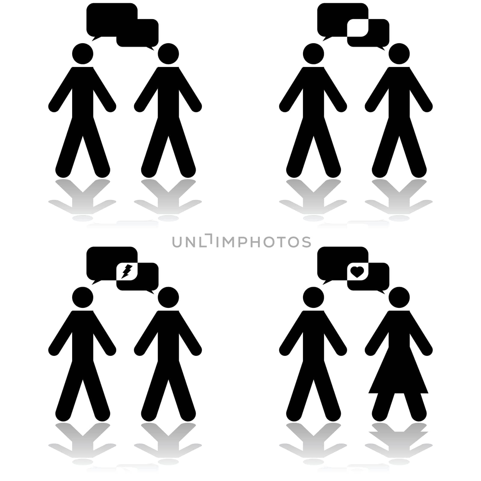 Icon illustration set showing people having conversations and their talk balloons intersecting