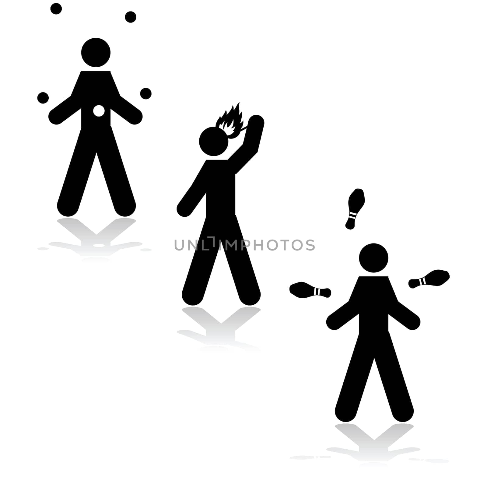 Icon illustration showing three different street performing artists