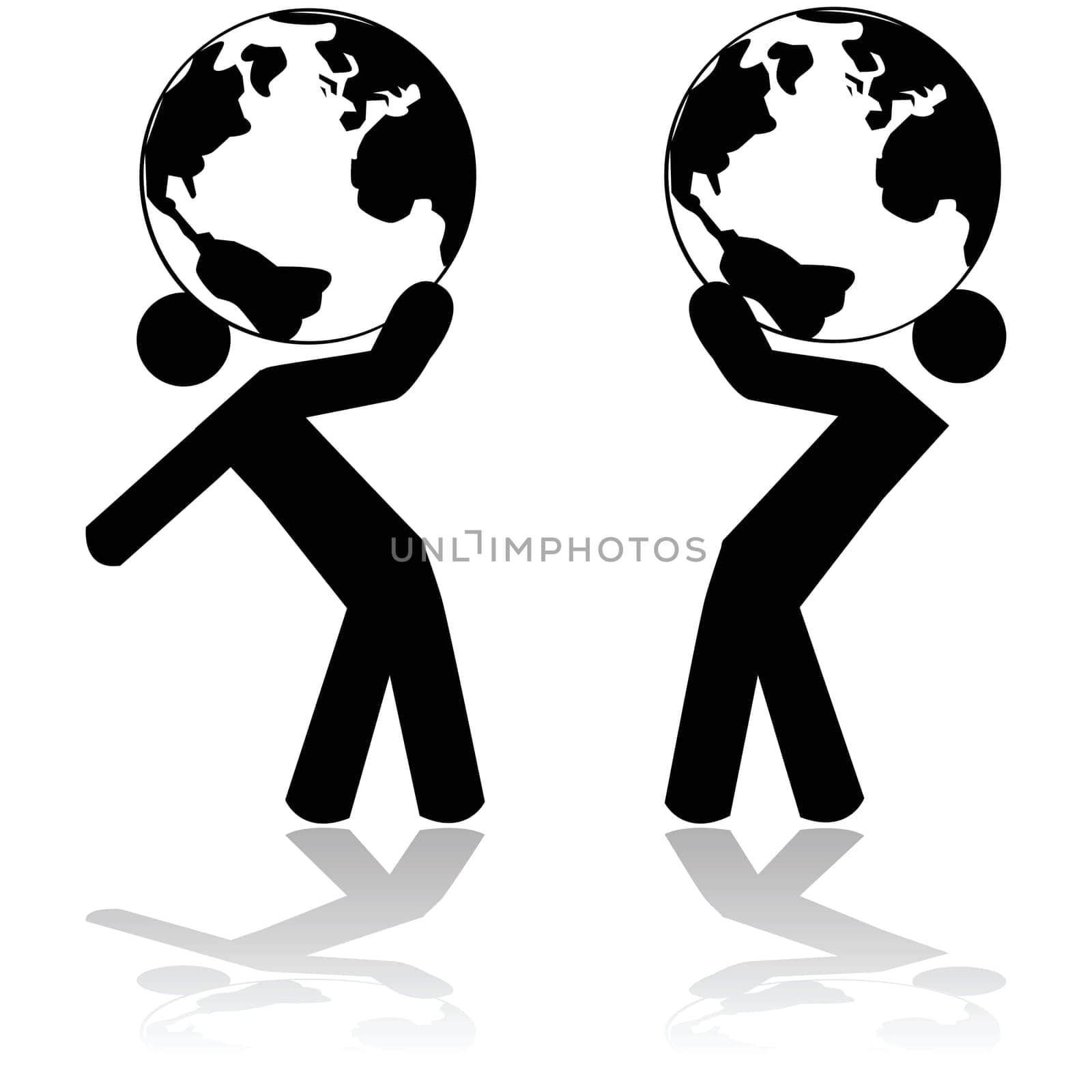 Concept illustration showing a man carrying planet Earth