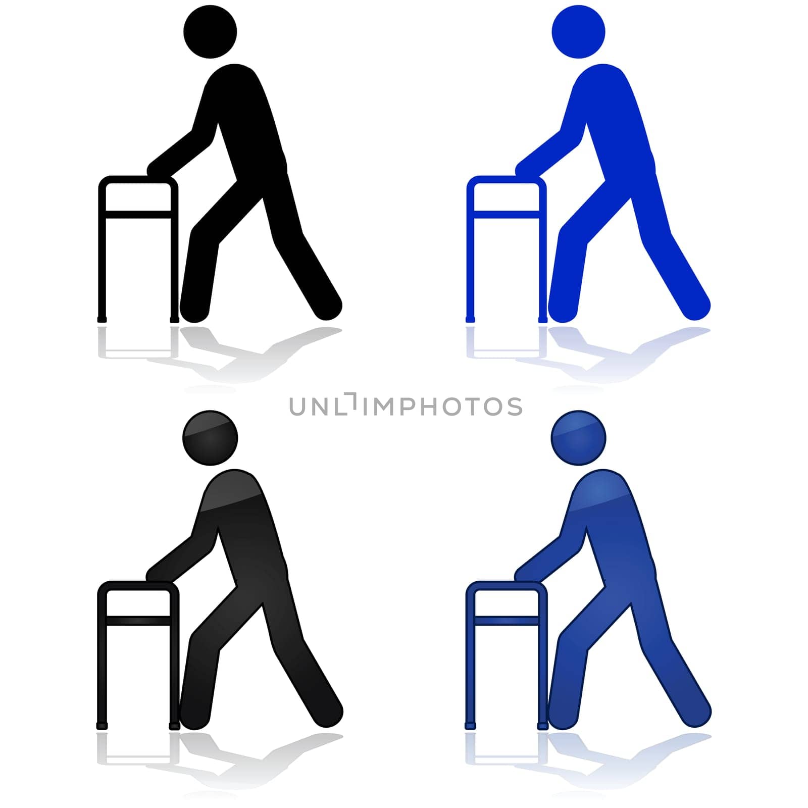 Icon illustration showing a person using a walking aid
