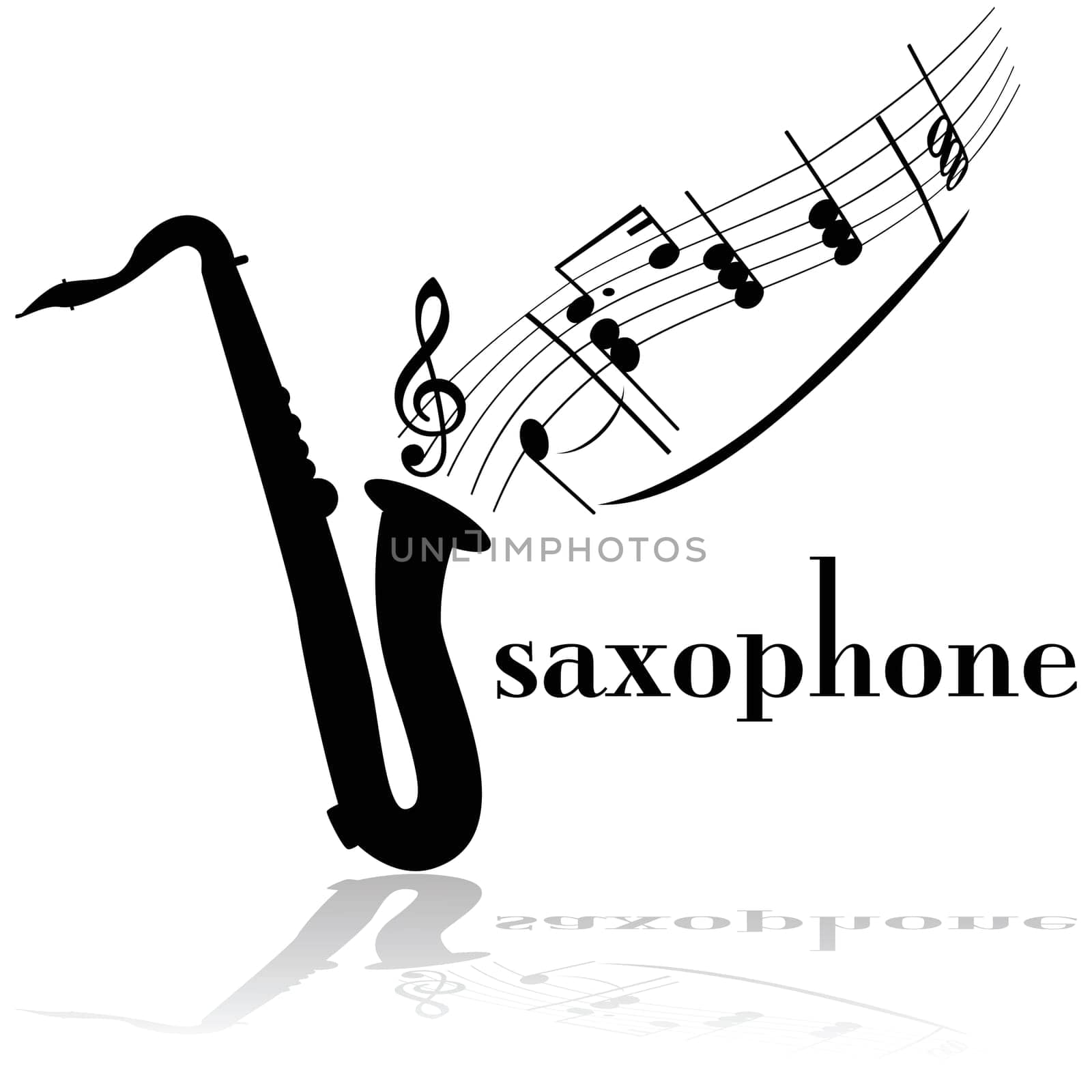Concept illustration showing a saxophone with musical notes floating out of it