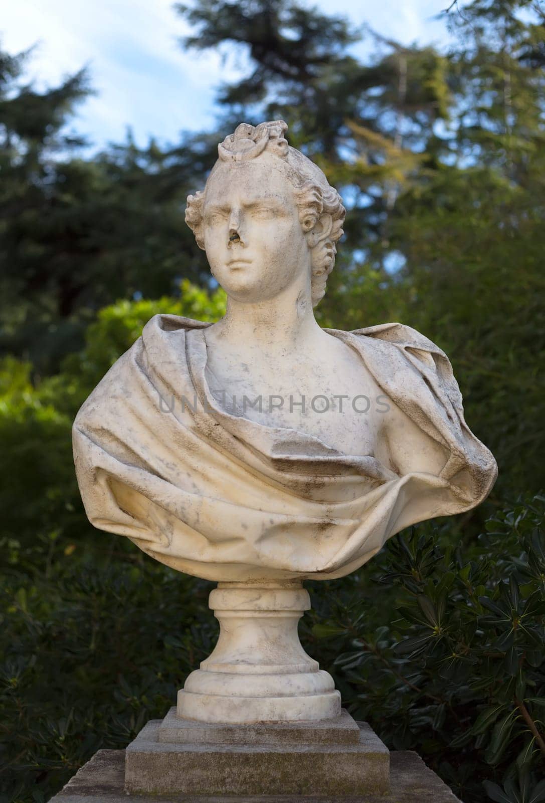 Monument, marble. In the park of the Royal Palace in Barcelona, Spain.