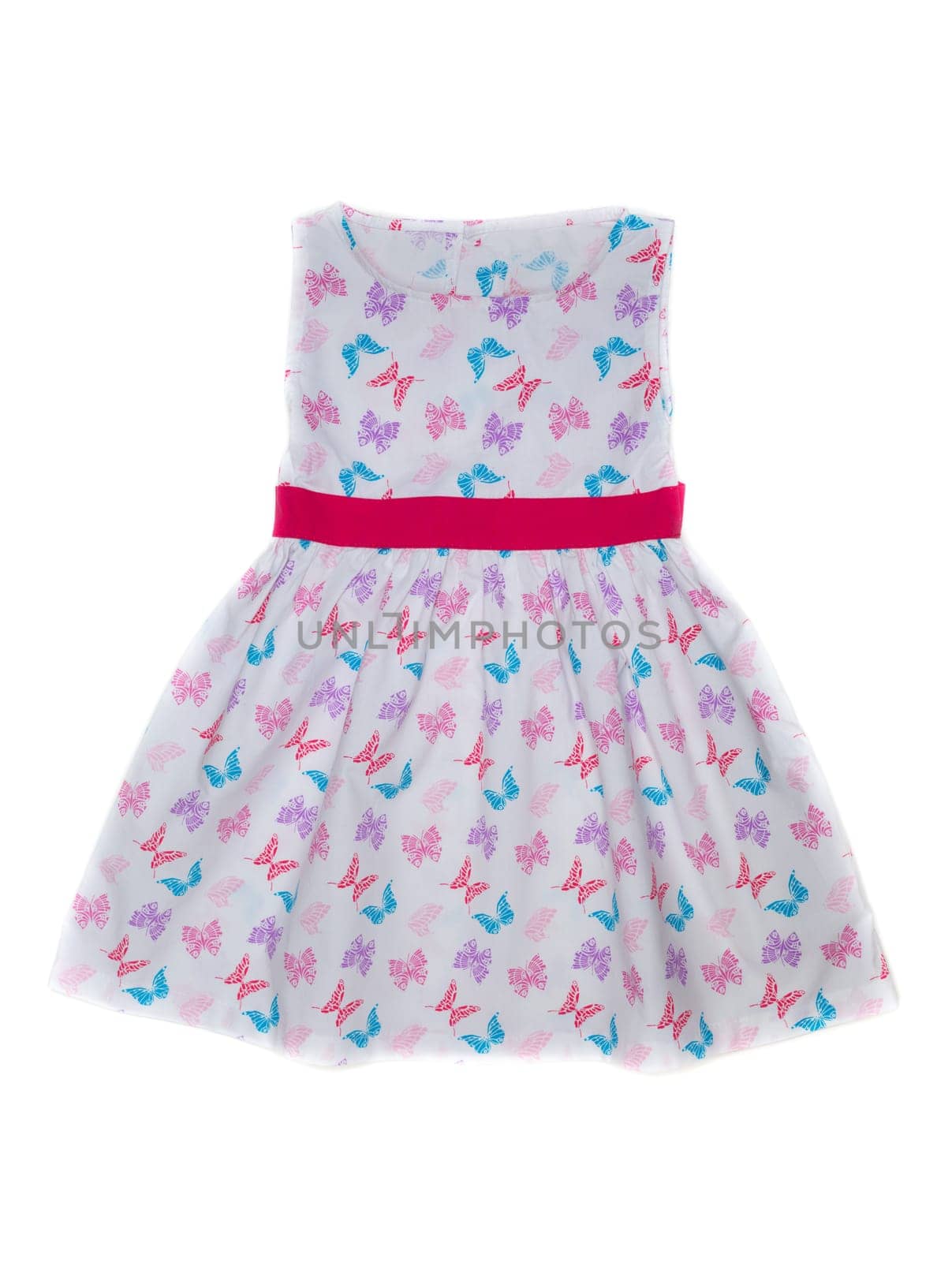Baby dress with butterfly pattern. Isolate on white.