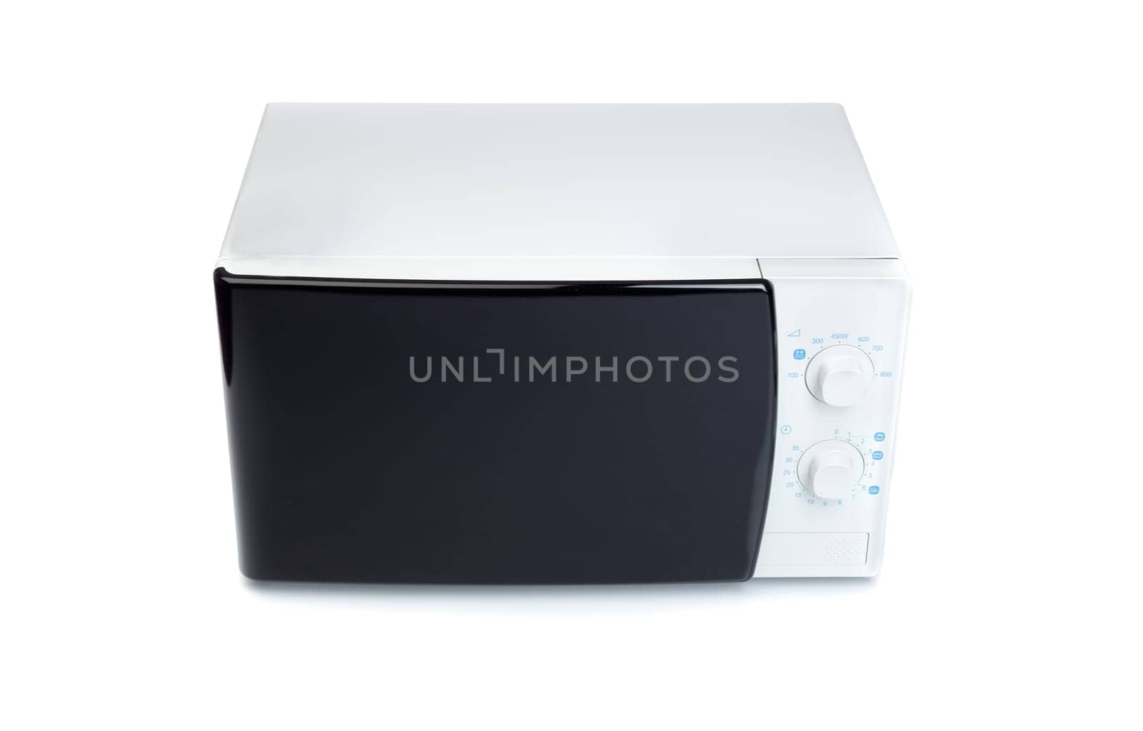 New microwave oven with analog control. Isolate on white background.