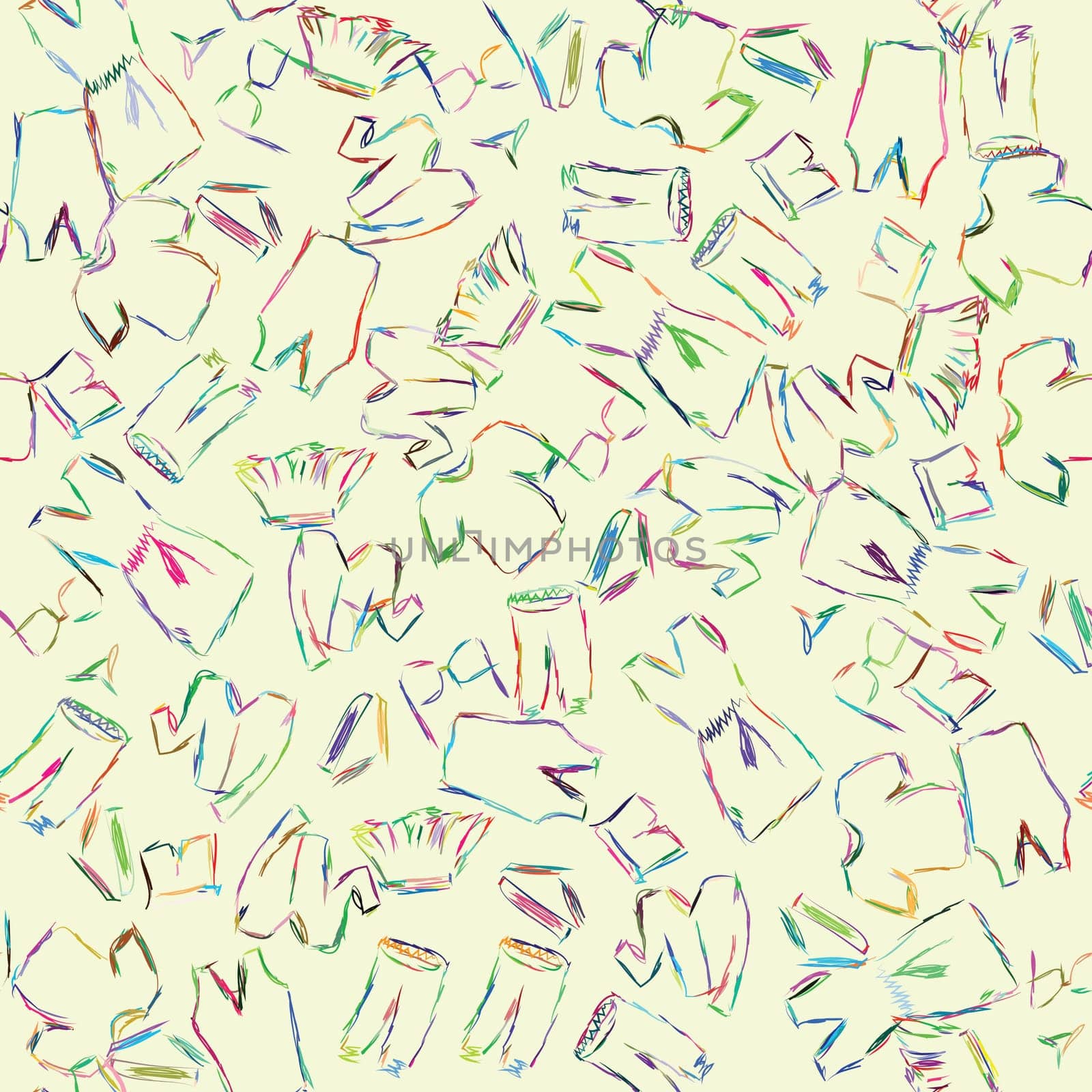Vector illustration of cloths' sketch seamless pattern.