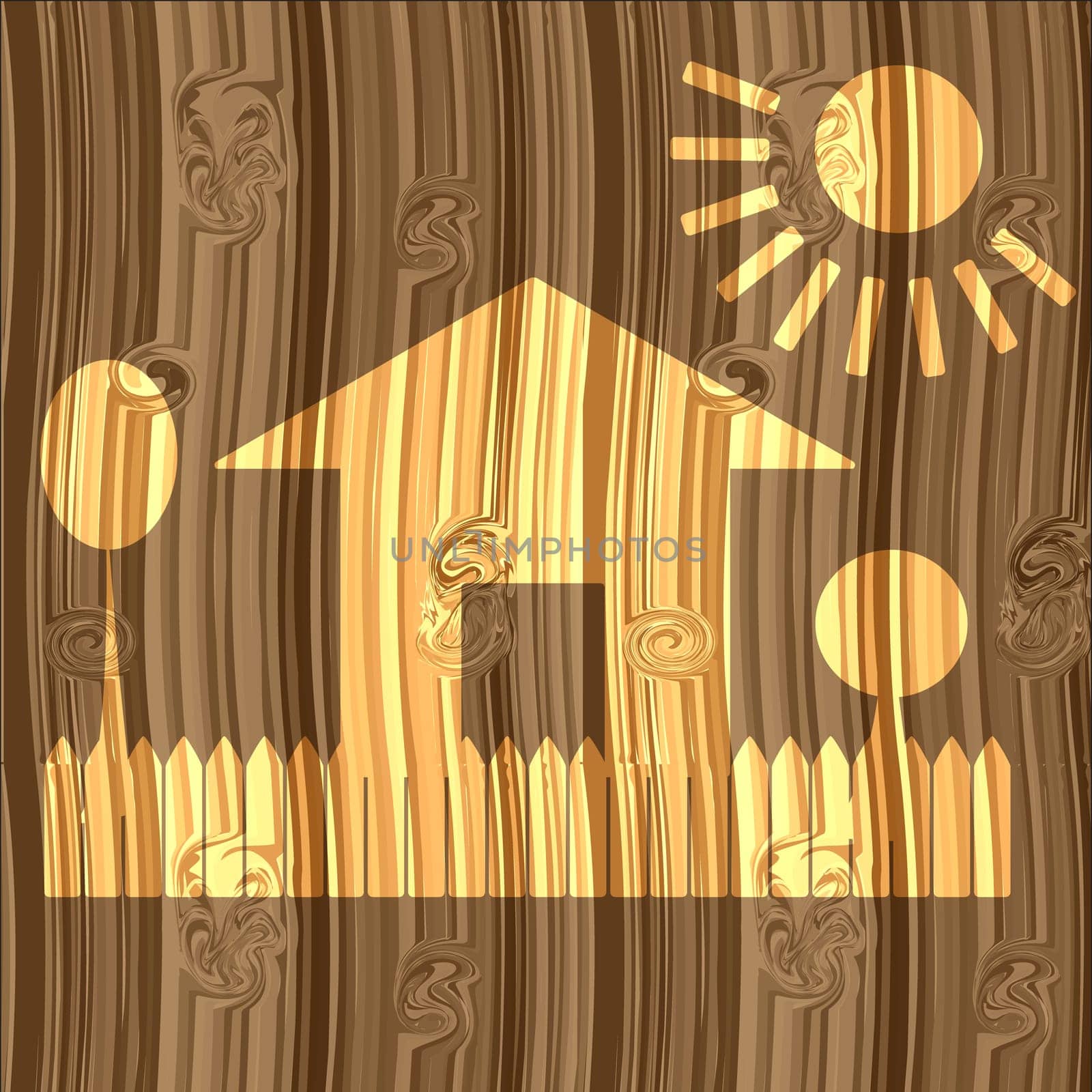 Dream house on the wooden board, vector illustration.