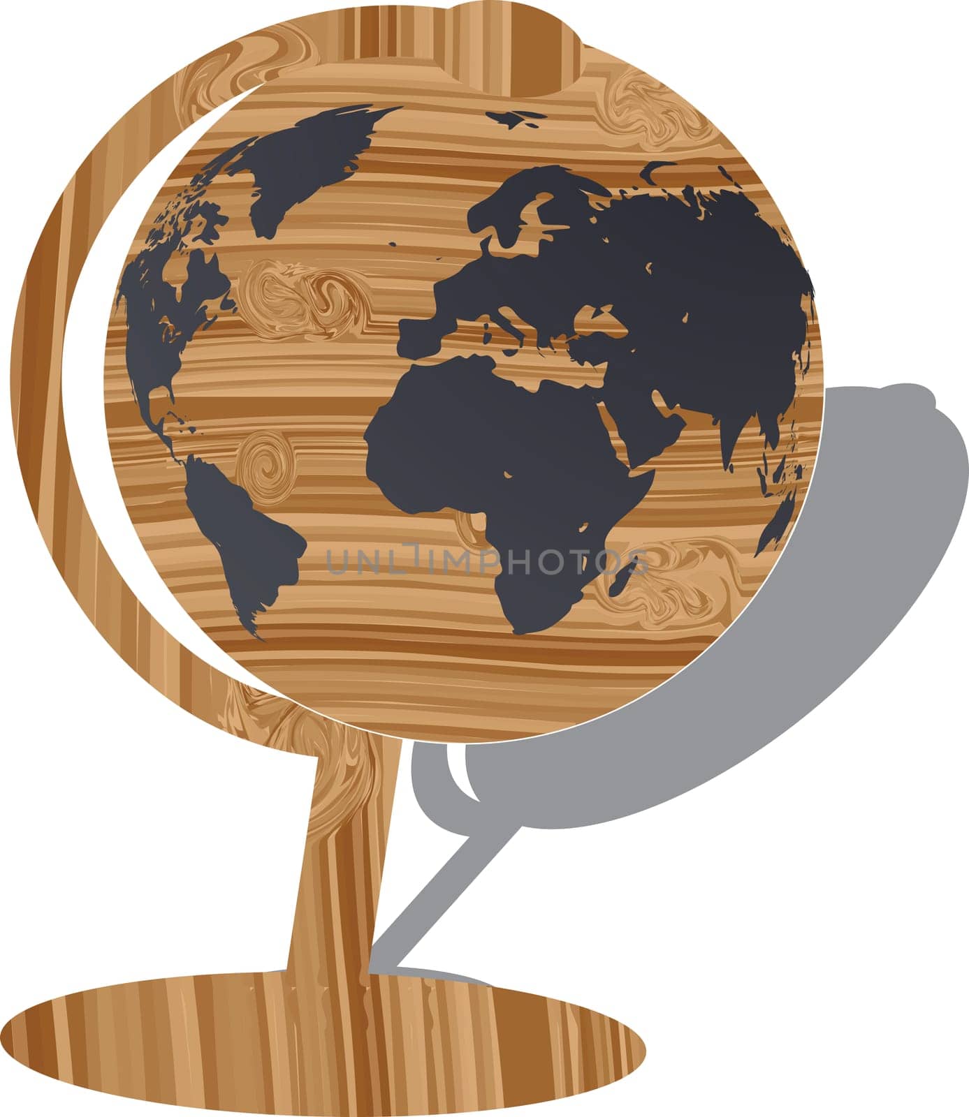 Isolated wooden world map globe, vector illustration.