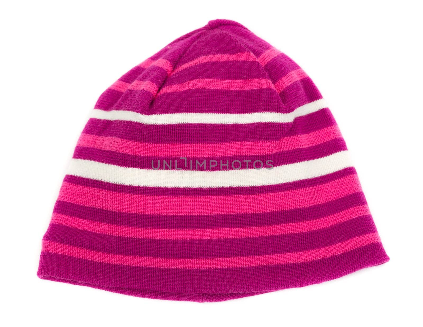 Striped warm hat isolated on white background