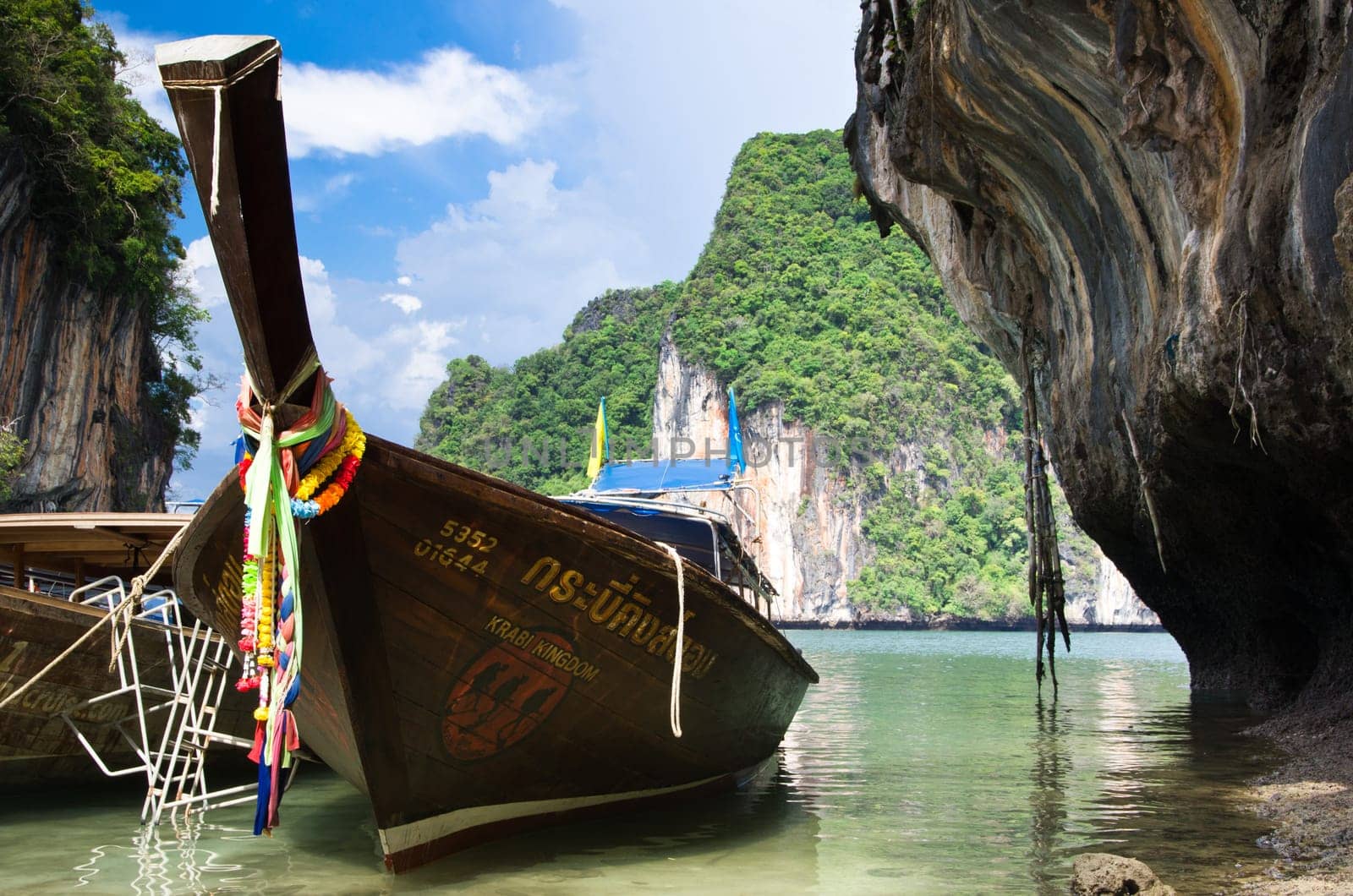 Tropical beach, longtail boats, Andaman Sea, Thailand