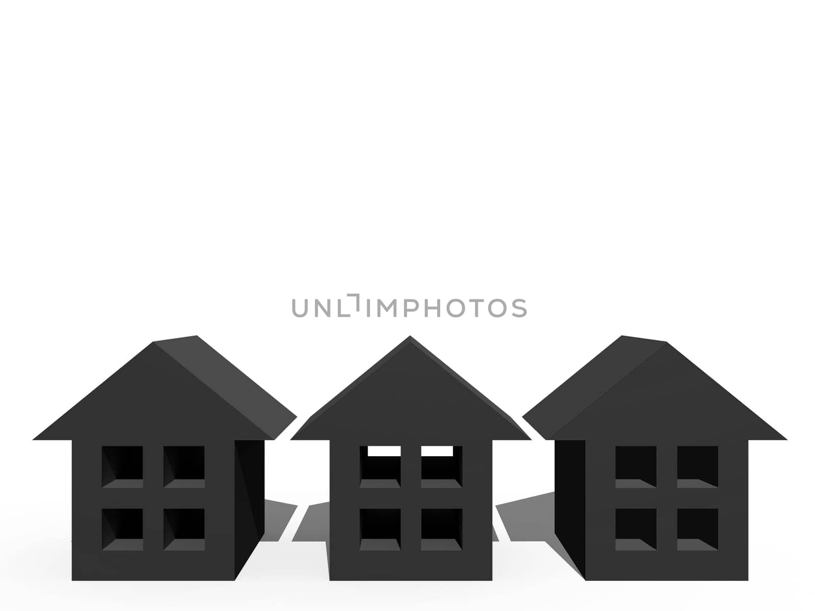 3D houses isolated against a white background