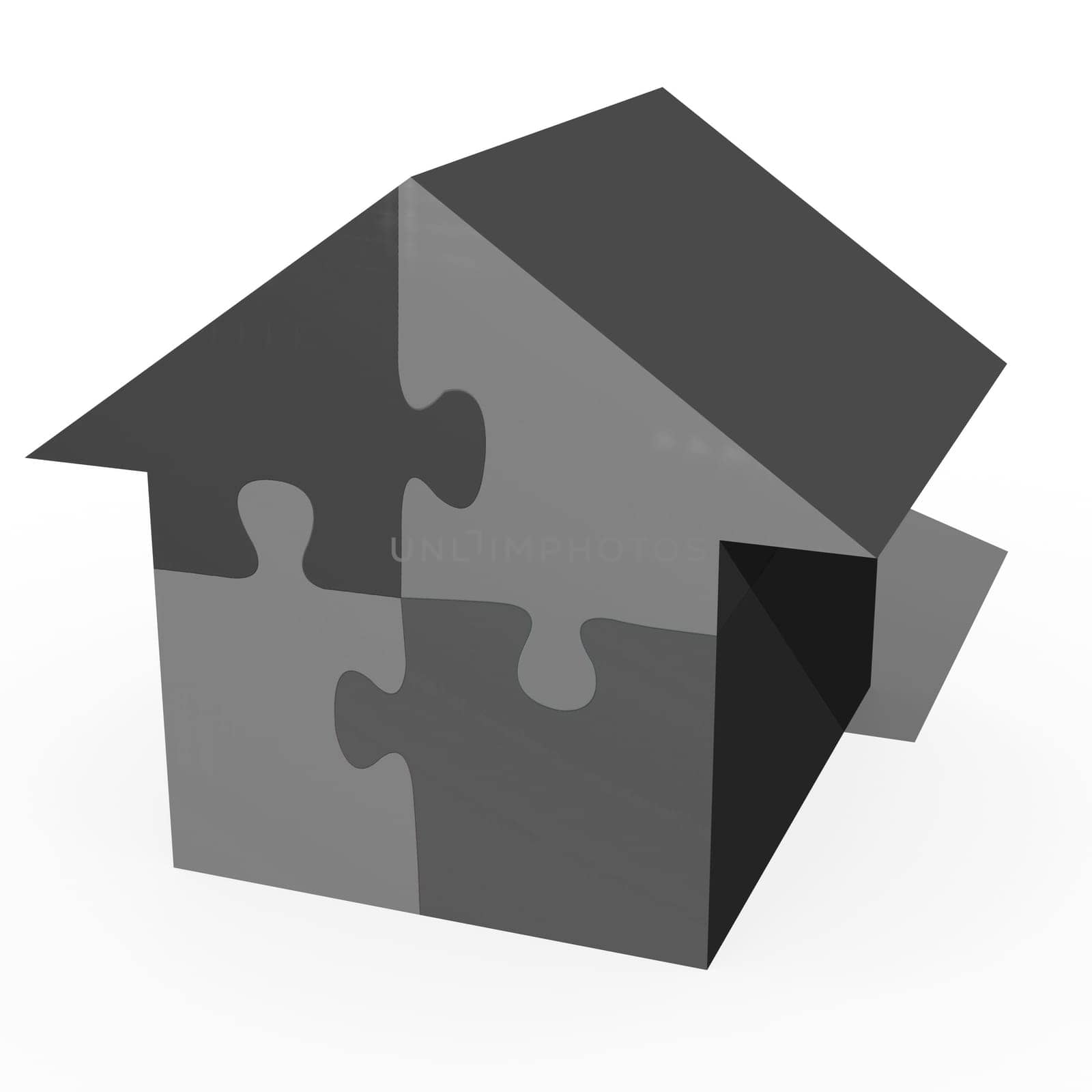 A conceptual jigsaw house on a white background