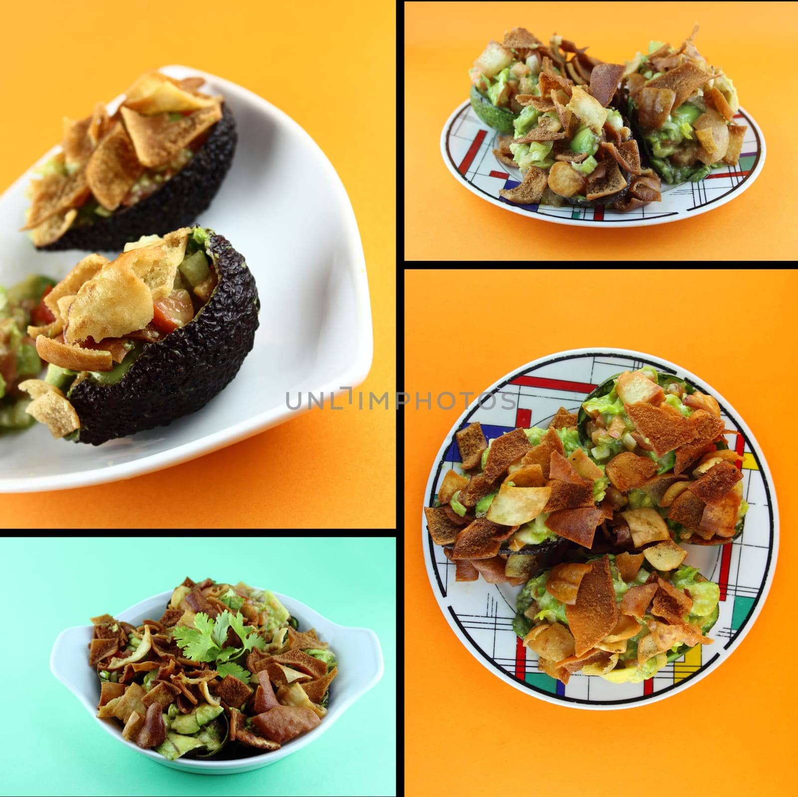 Healthy Avocado Salad stuffed with Crispy bread, tomato and salsa.