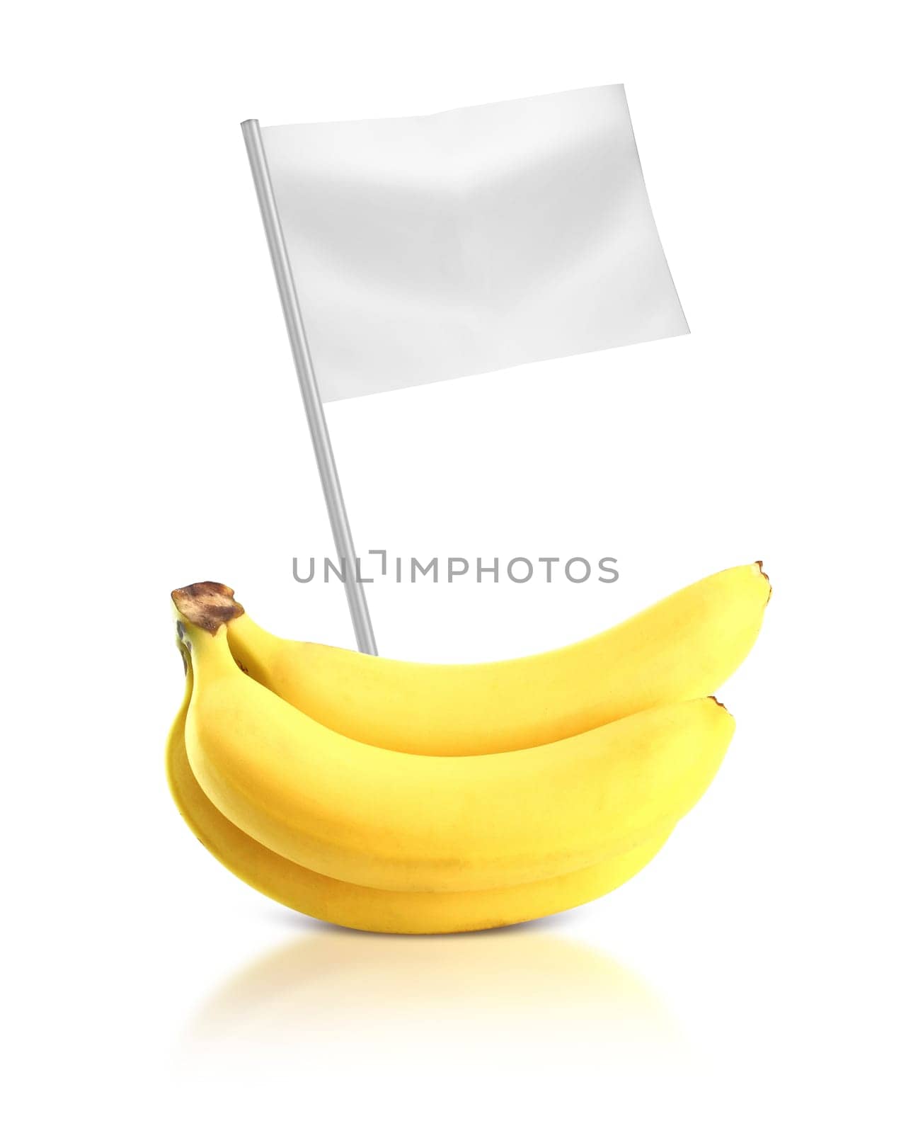 Healthy and organic food concept. Fresh Banana with flag showing the benefits or the price of fruits.