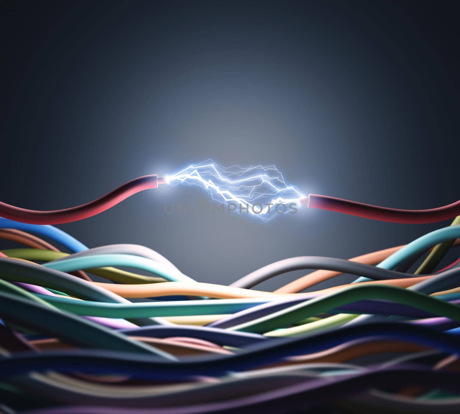 An electric wire cutted, pass through the air a lot of energy. Clipping path included.