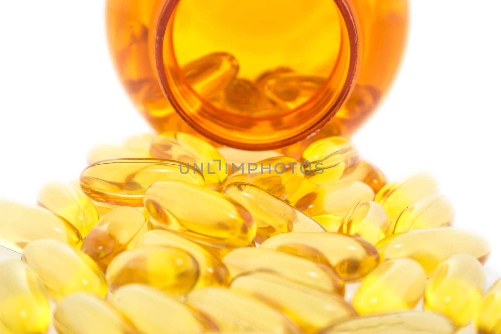 Cod liver oil omega 3 gel capsules isolated on white background