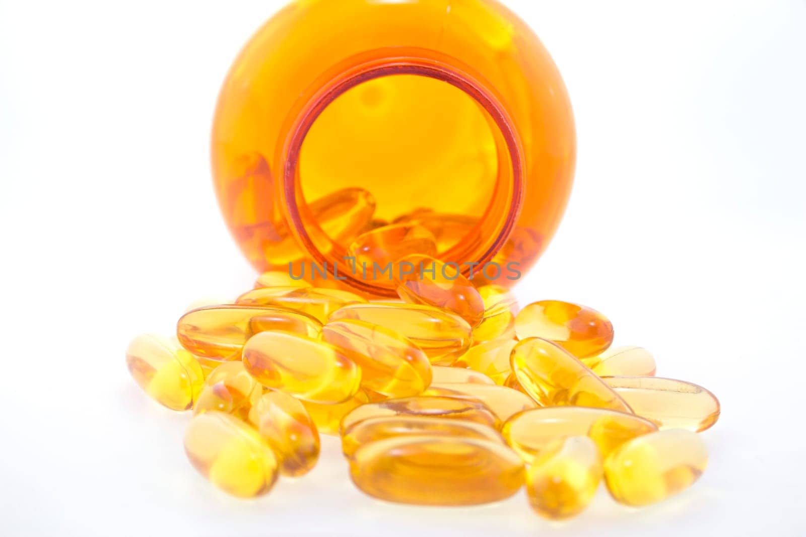 Cod liver oil omega 3 gel capsules isolated on white background
