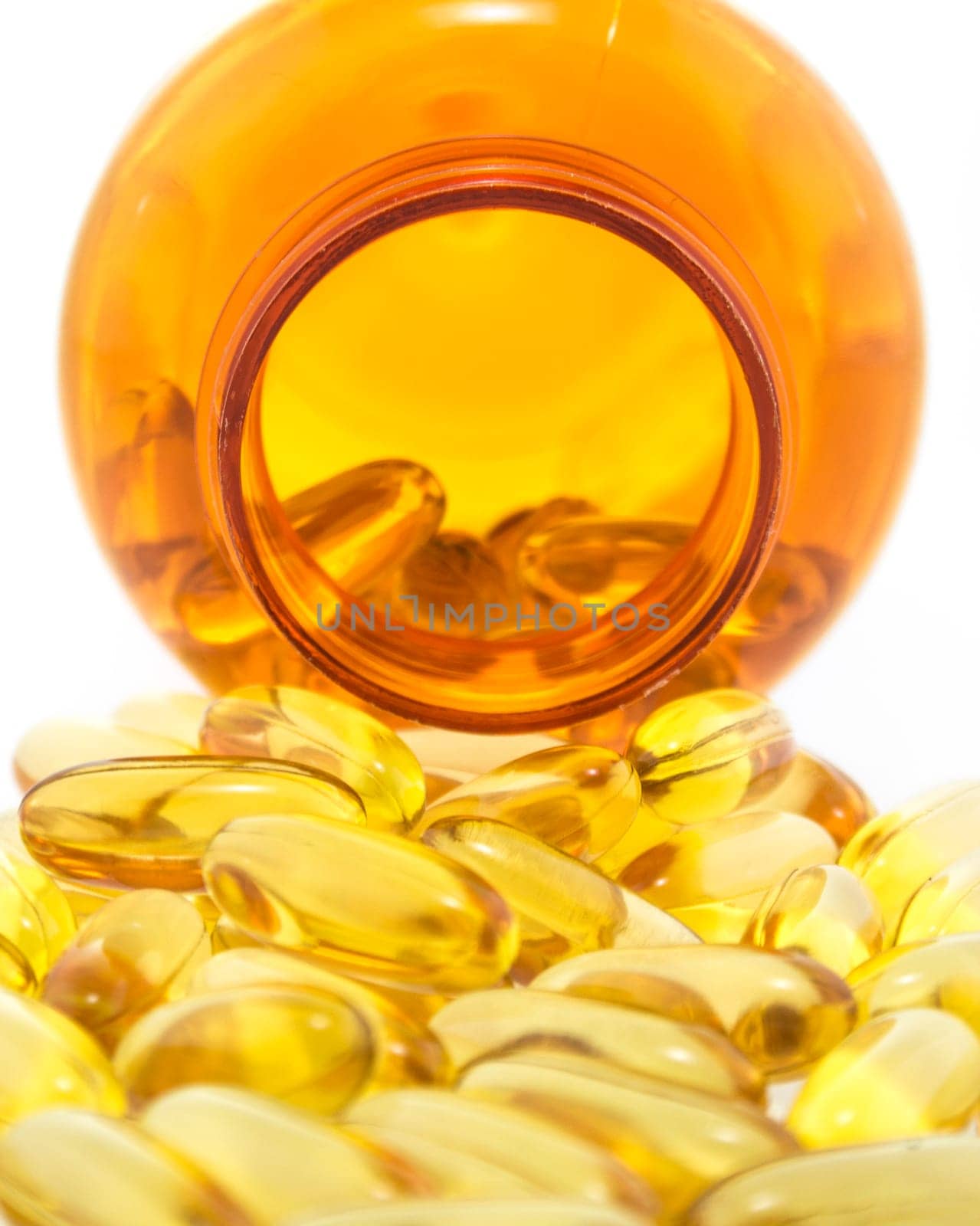 Cod liver oil omega 3 gel capsules isolated on white background