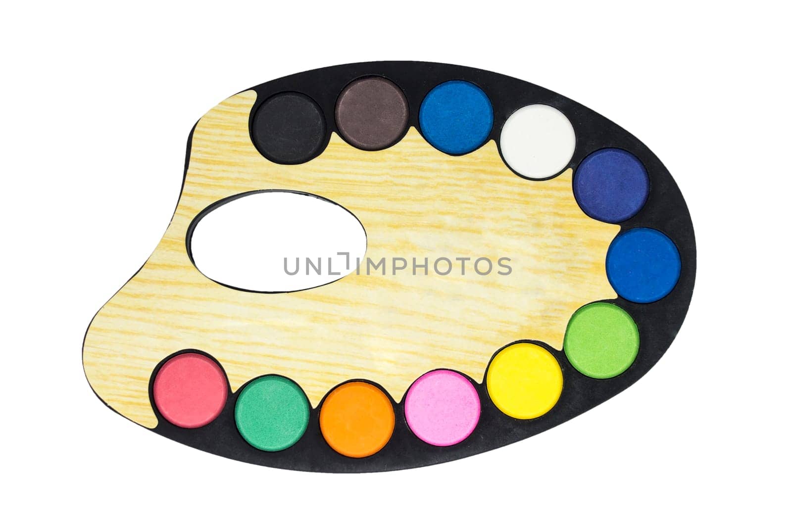 Plastic  art palette with paint isolated on white