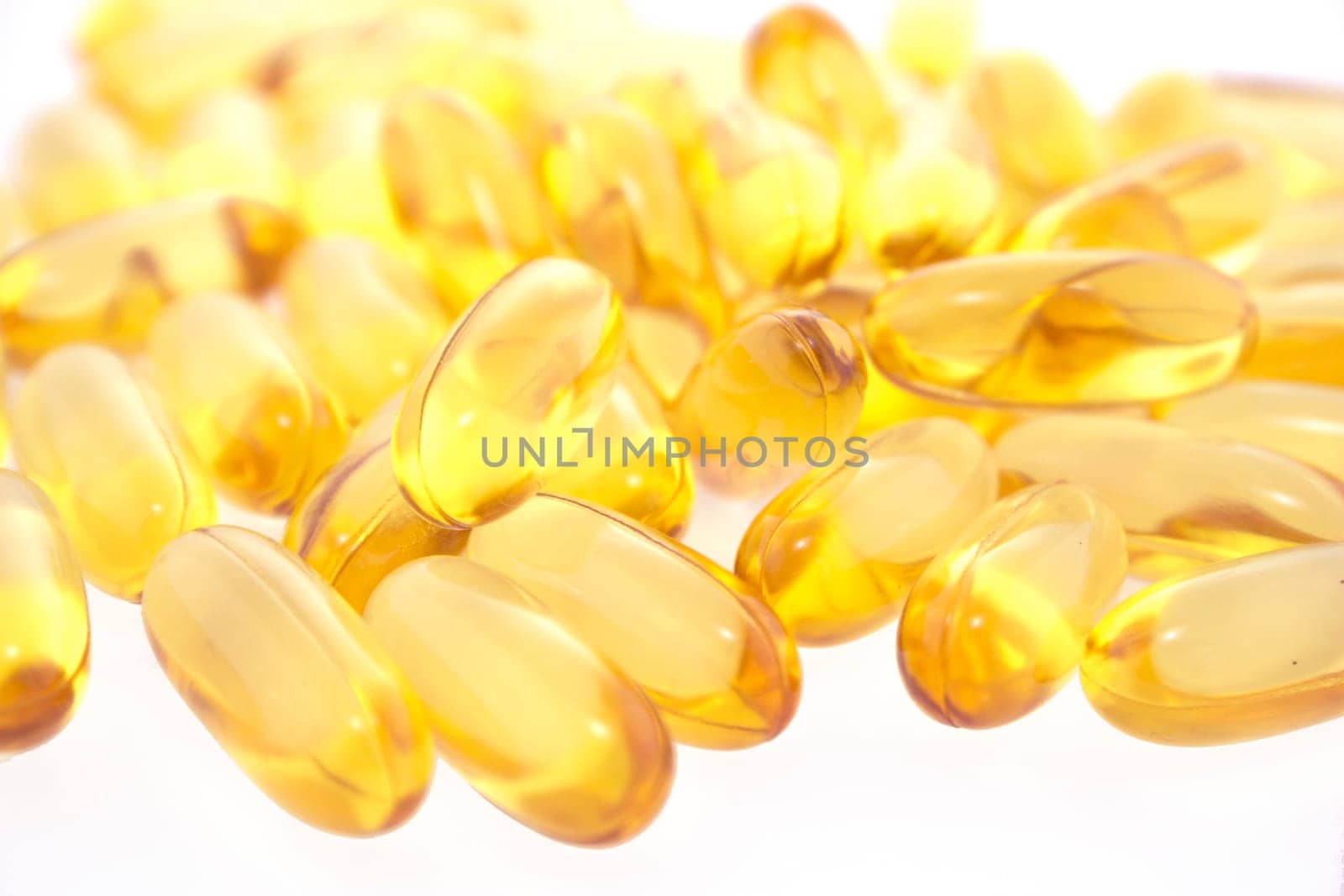 Cod liver oil omega 3 gel capsules isolated on white background