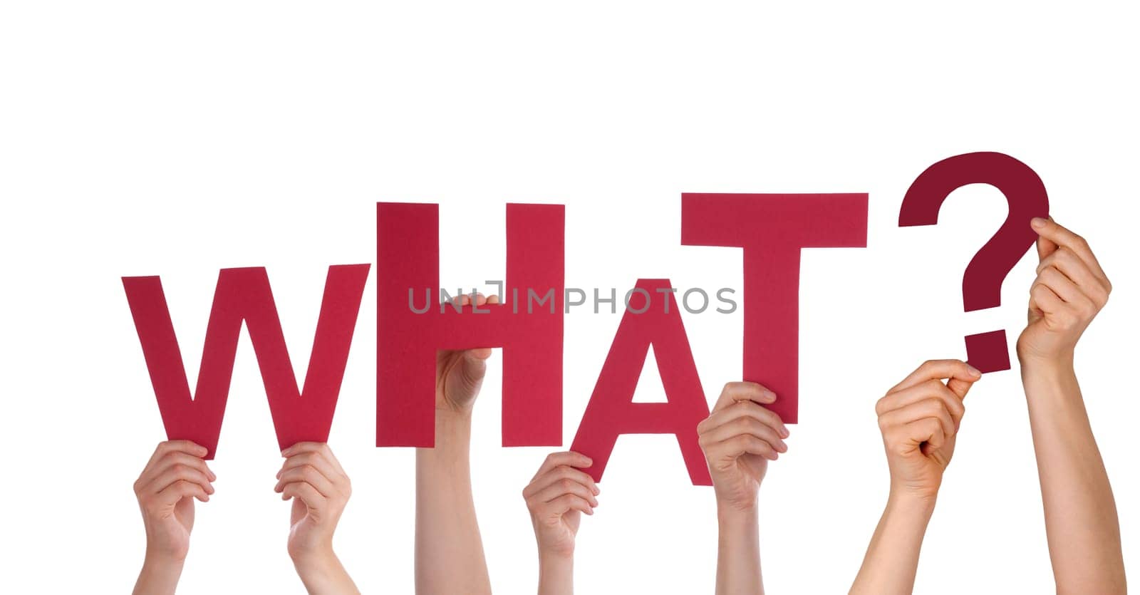 Many Hands Holding the Red Word What, Isolated