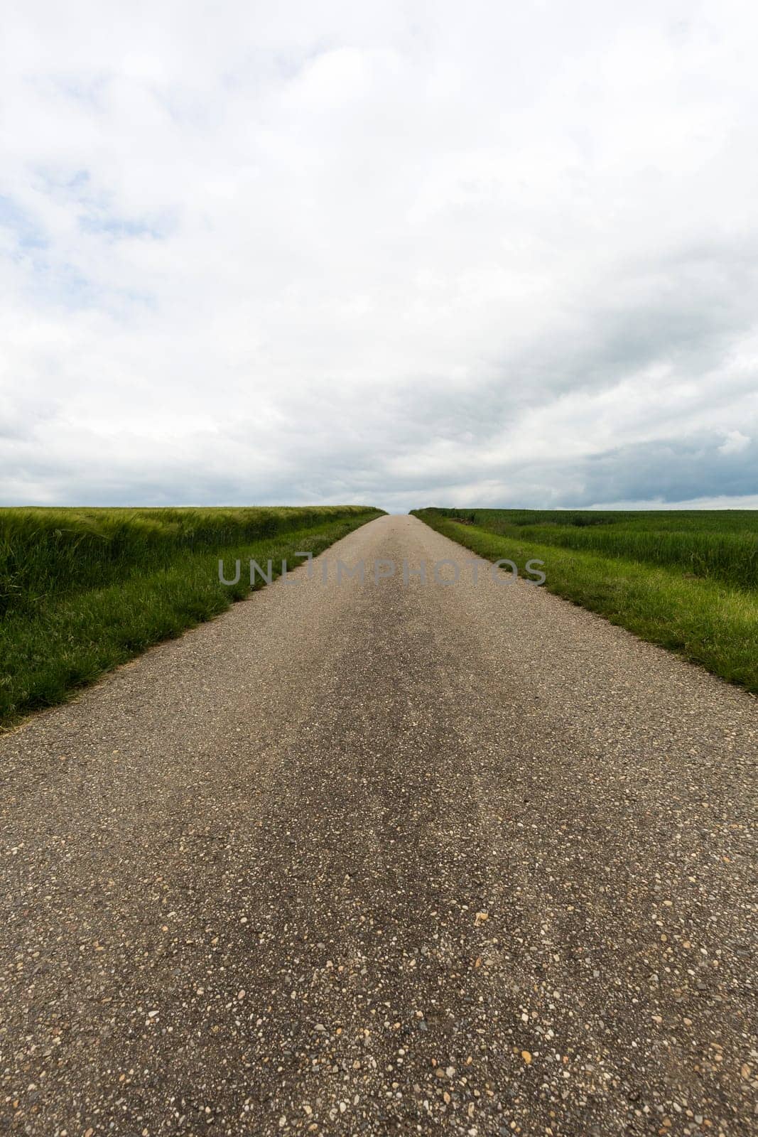 Road to nowhere,asphalt cuts through the landscape with horizon