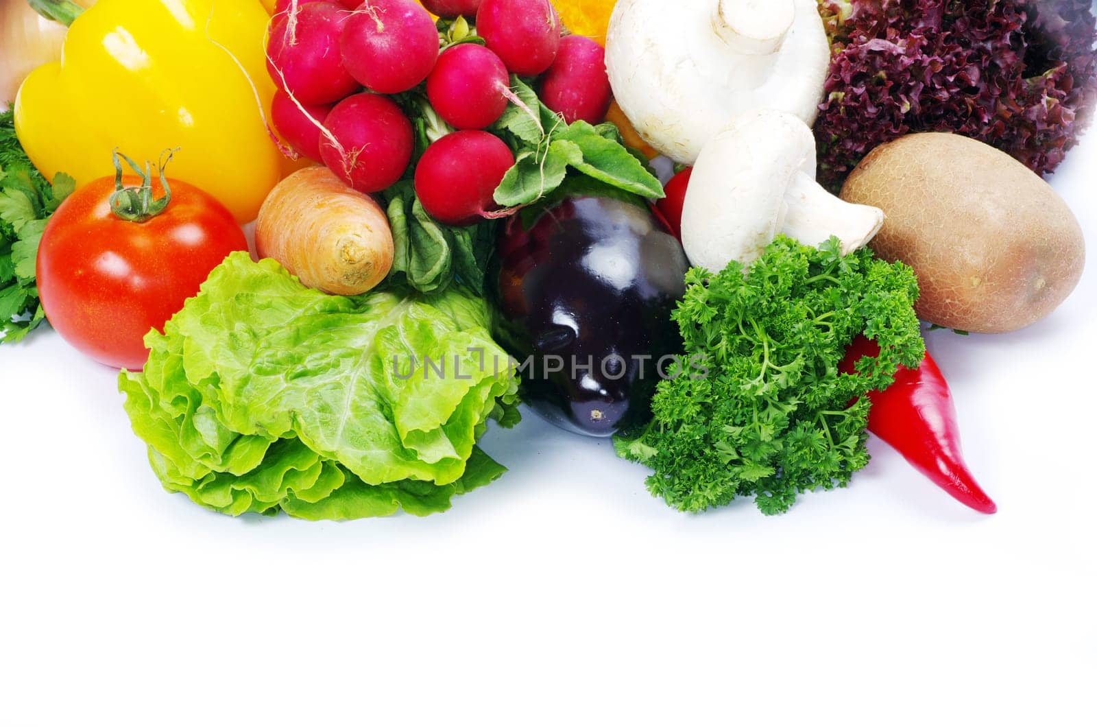 fresh vegetables on the white background