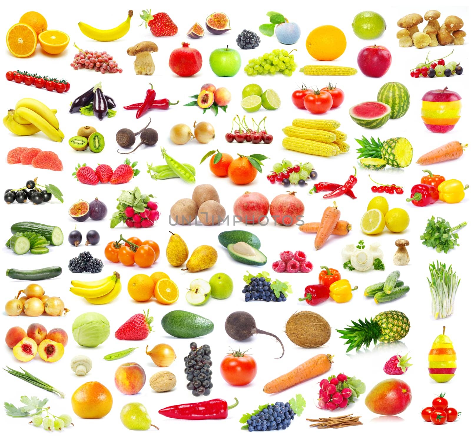 fruits and vegetable isolated on white background