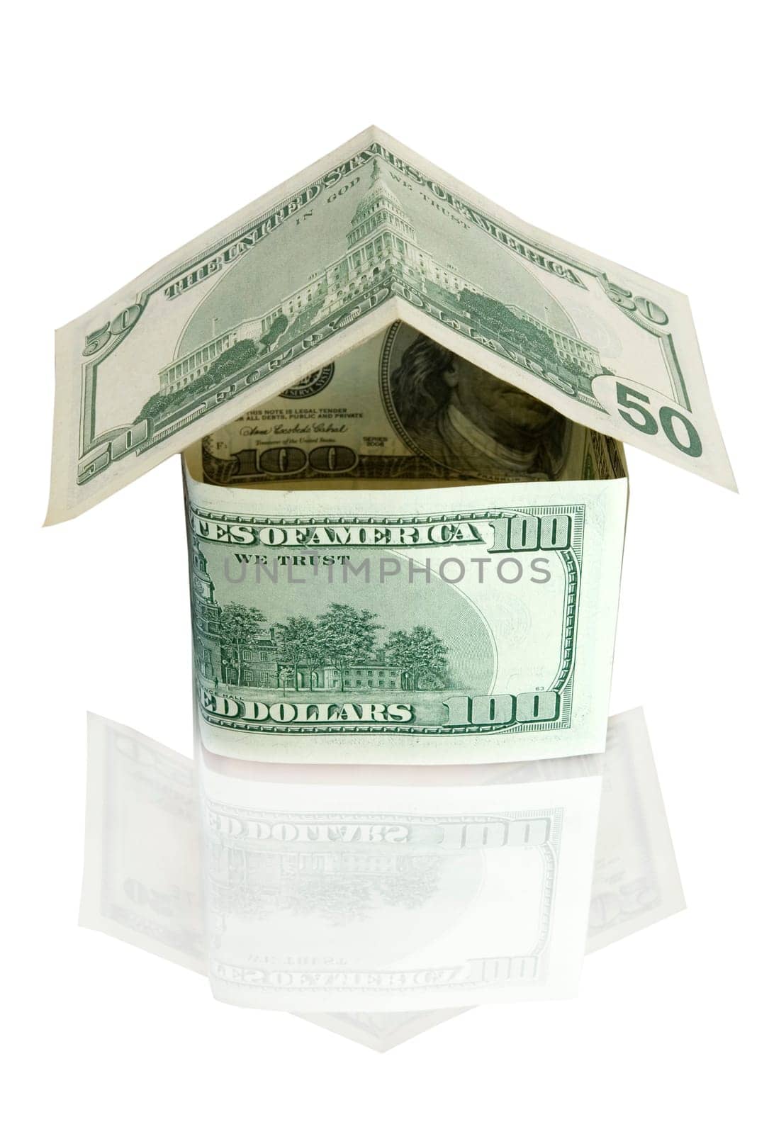 Money house on white background