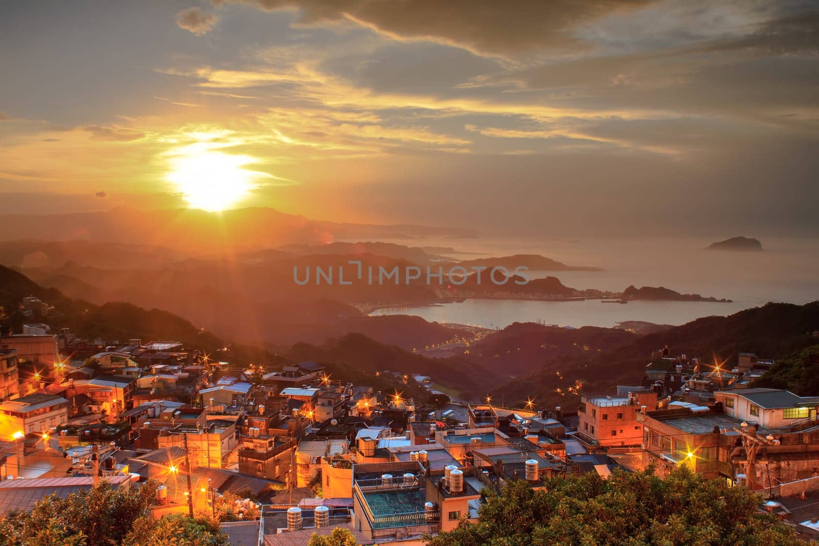 The seaside mountain town scenery in Jiufen, Taiwan