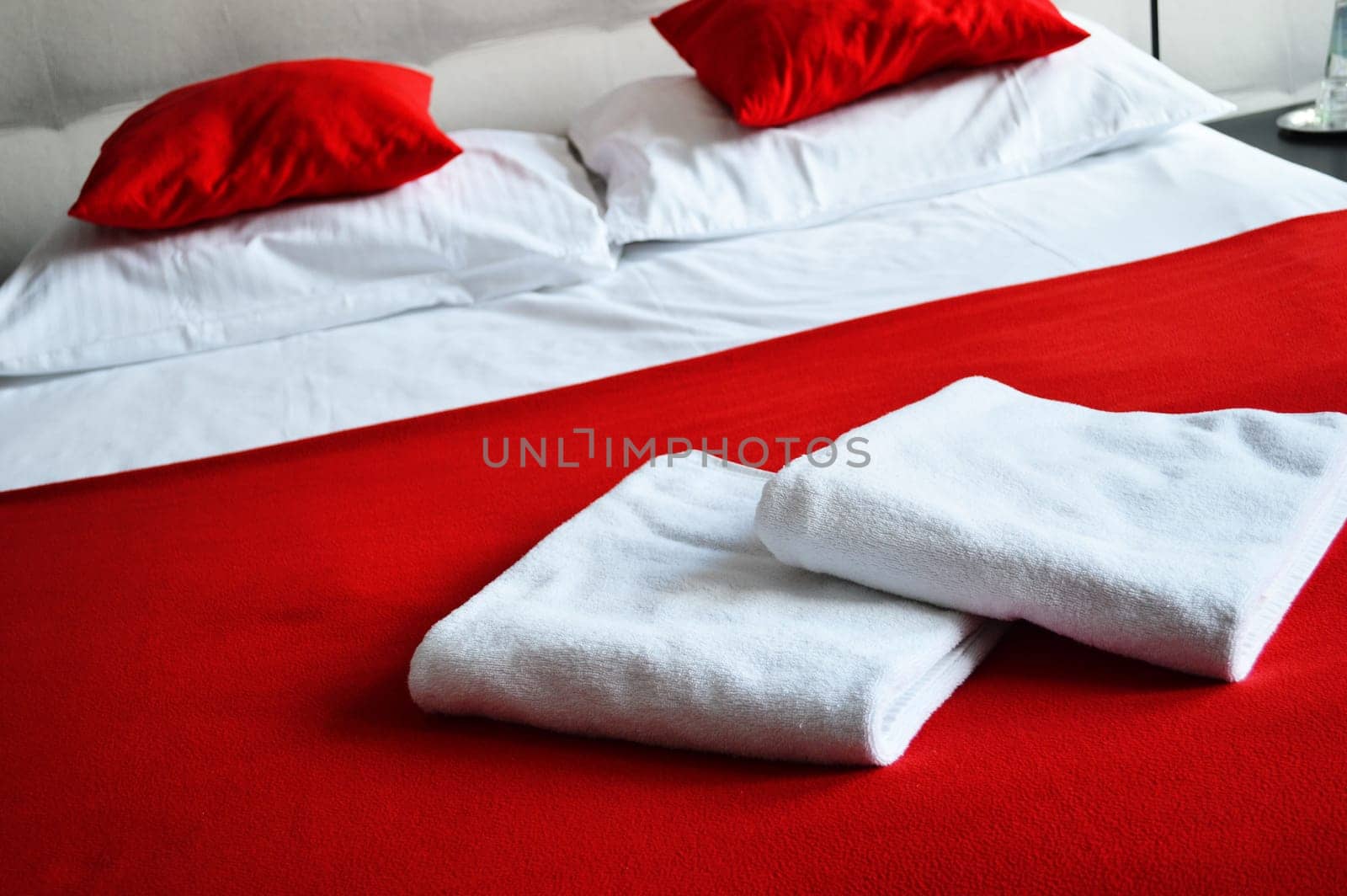 Double bed in hotel room. Accommodation