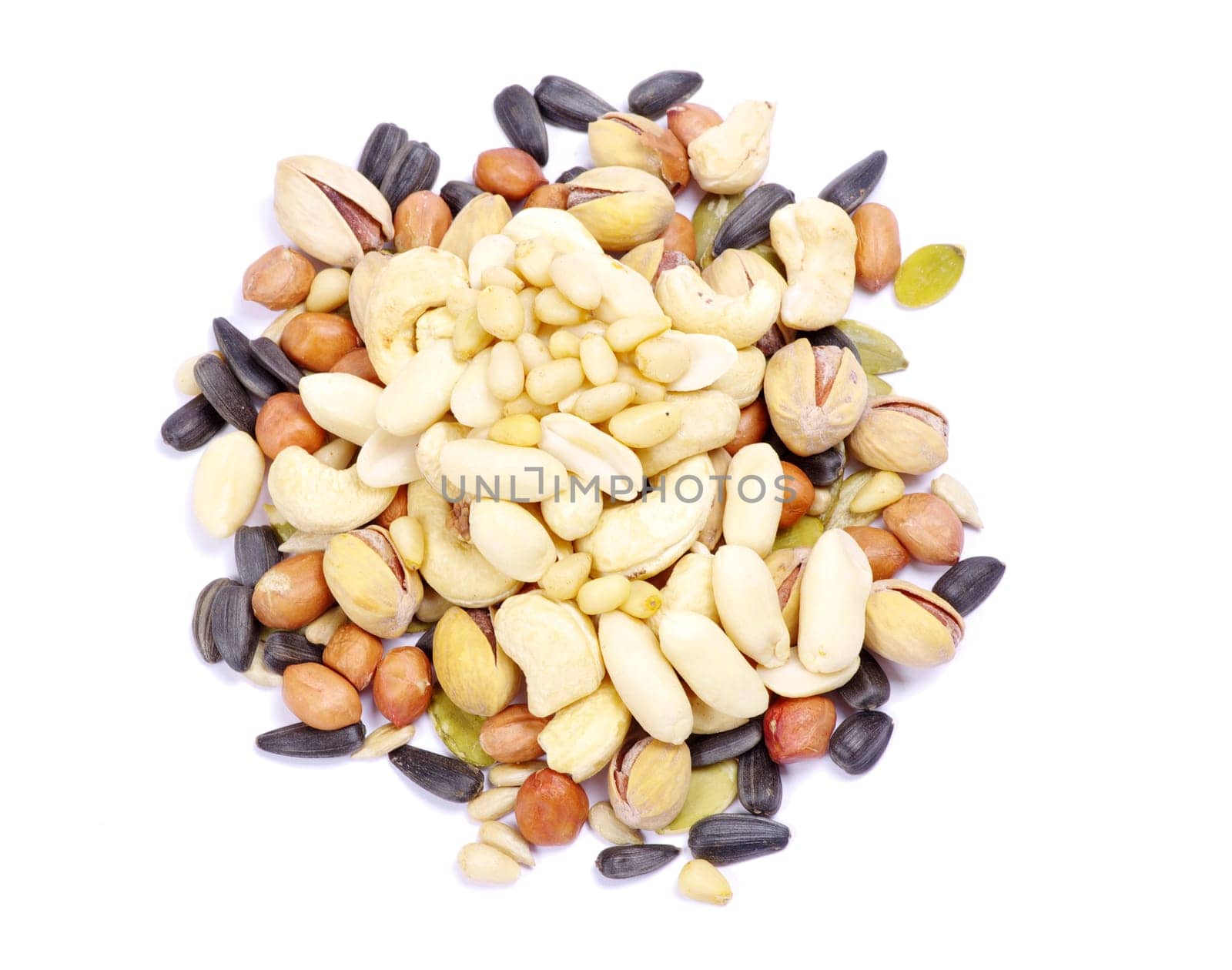 nuts and seeds isolated on white background