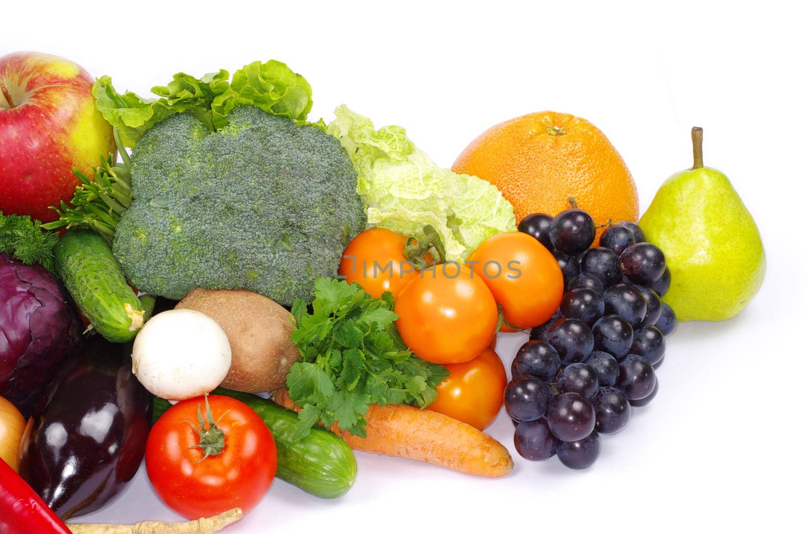 vegetables and fruits on white