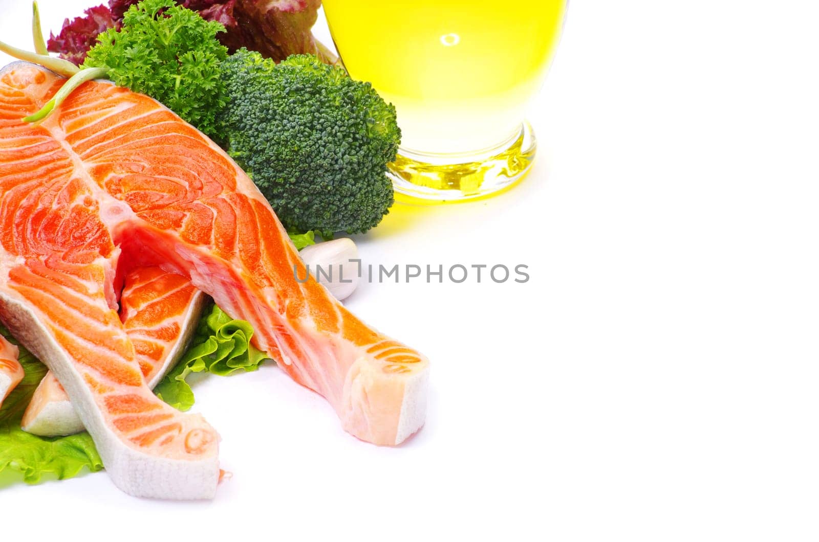 raw salmon and spices isolated