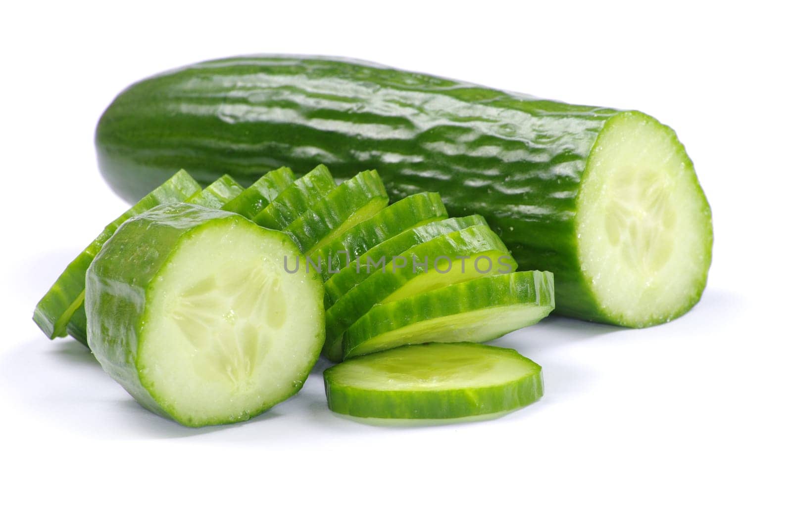 Cucumbers on the white background