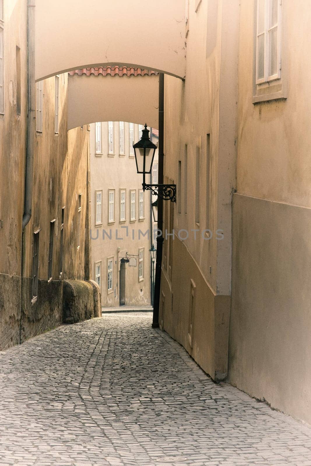 Romantic street in the historical center of Prague. (Prague, Czech Republic)